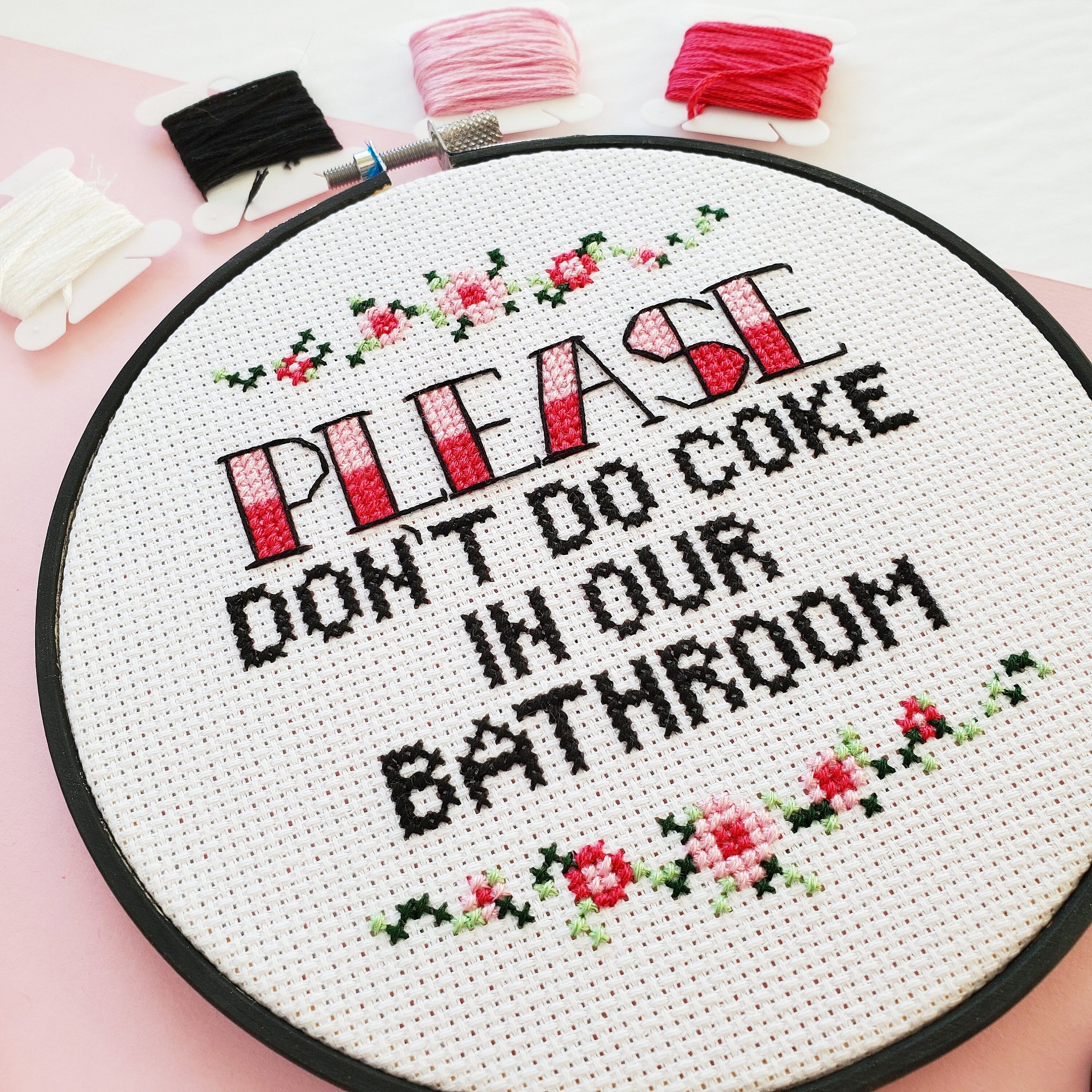 Please Don't Do Coke In Our Bathroom - PDF Digital Download Cross Stitch Pattern & Guide