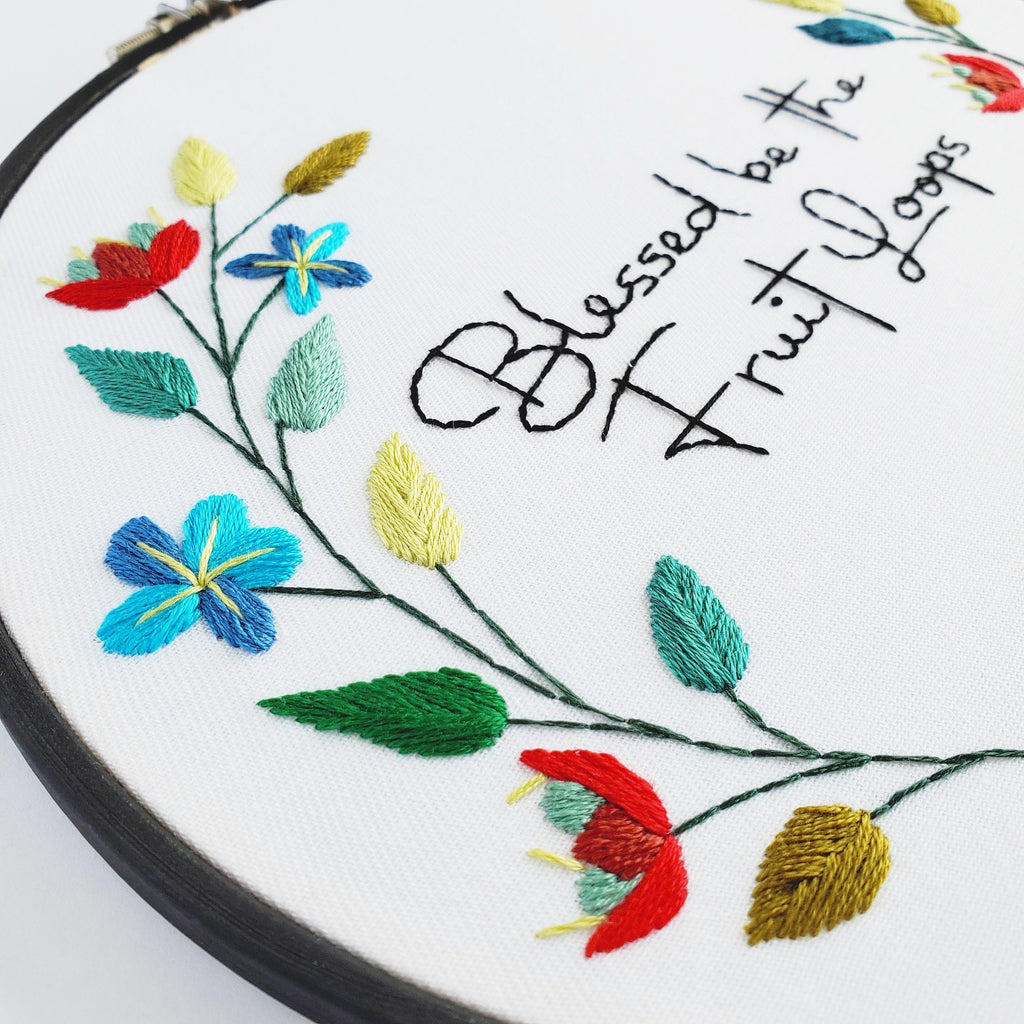 Blessed Be The Fruit Loops Floral Wreath - PDF Digital Download Embroidery Pattern & Guide