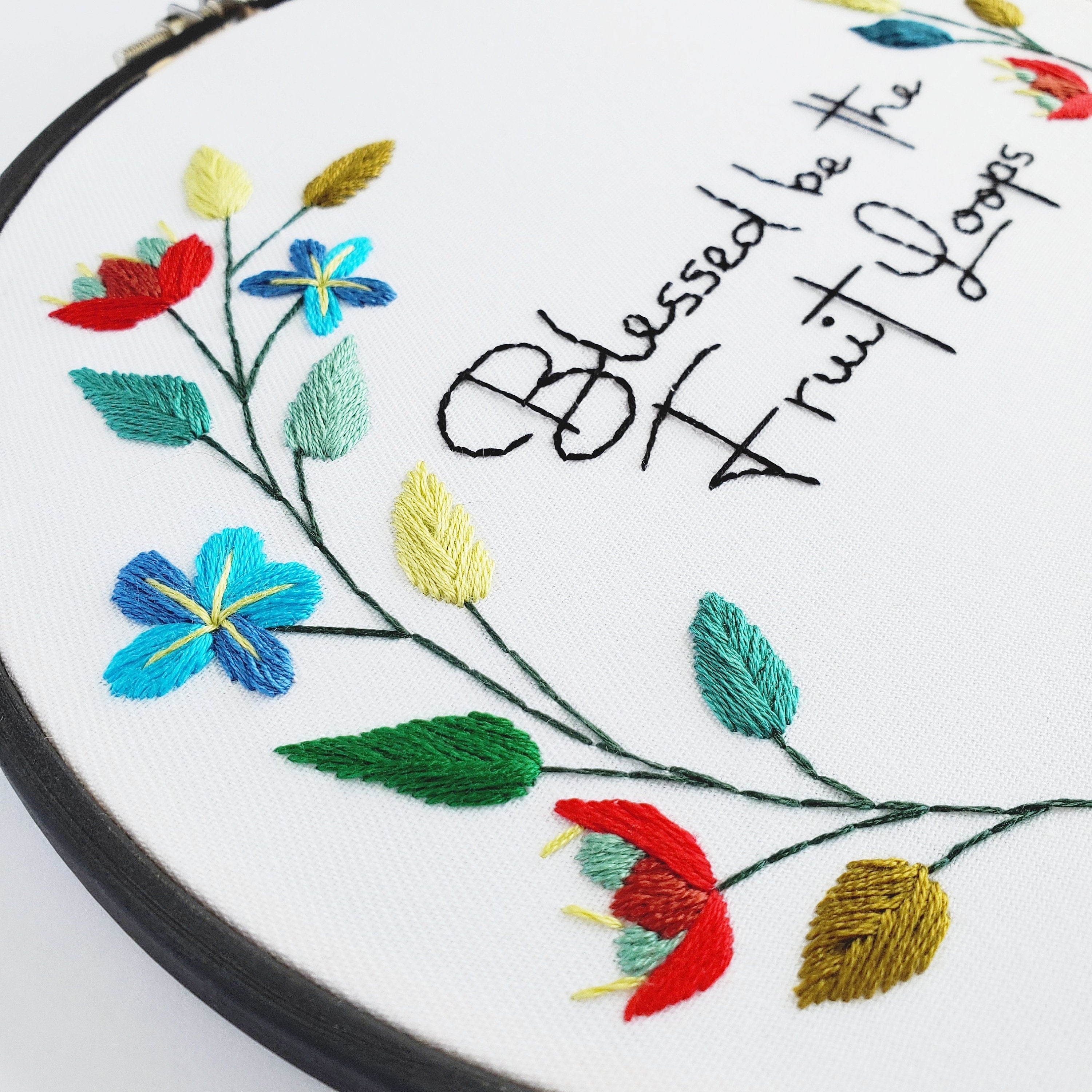 Blessed Be The Fruit Loops Floral Wreath - PDF Digital Download Embroidery Pattern & Guide