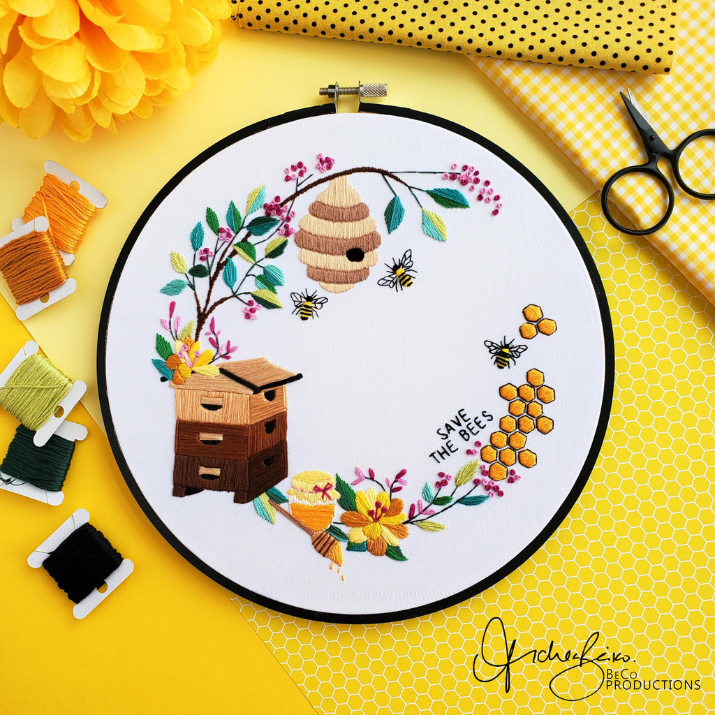 Bee Embroidery BUNDLE - DIY Digital Download Embroidery Pattern & Guide