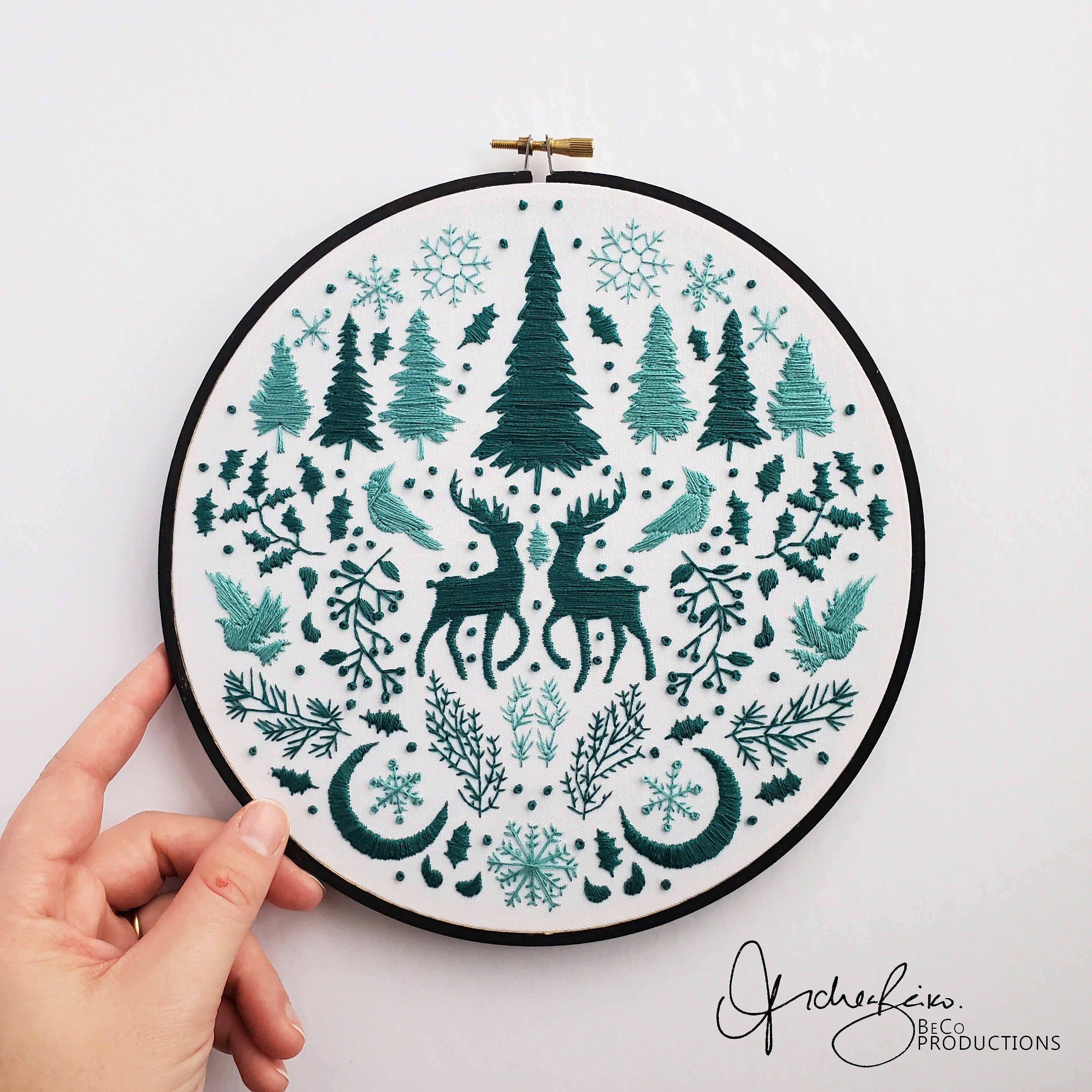 JANUARY Monthly Monochromatic Folk Art Inspired Series - PDF Digital Download Embroidery Pattern & Guide