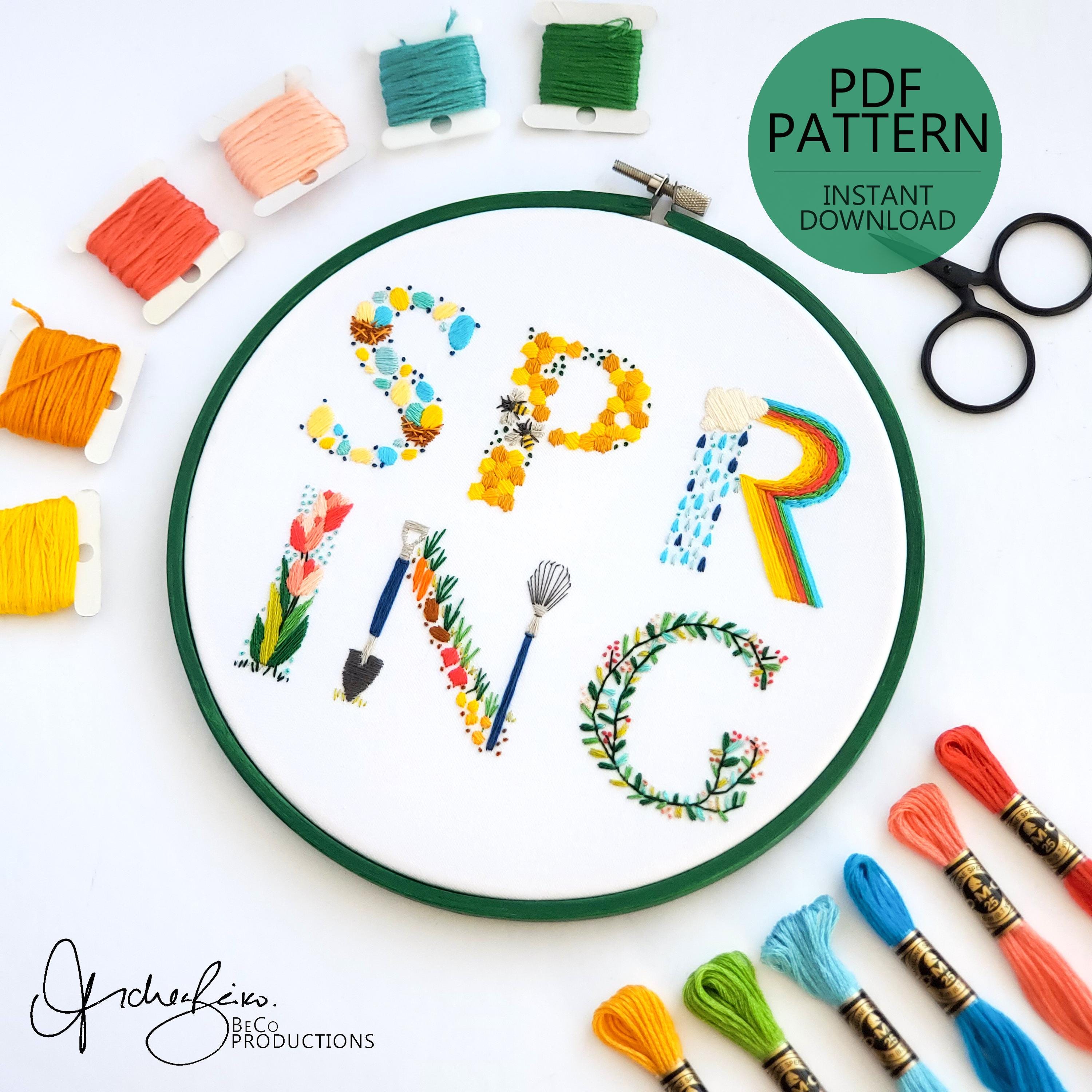 Spring Text - PDF Digital Download Embroidery Pattern & Guide