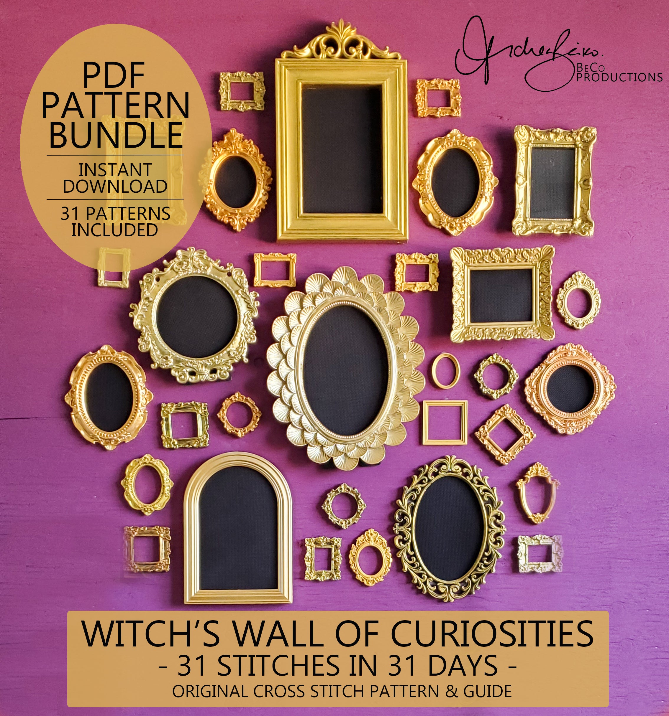 Witch's Wall Of Curiosities - 31 Pattern BUNDLE - Halloween Cross Stitch Patterns - PDF Digital Download Embroidery Pattern & Guide
