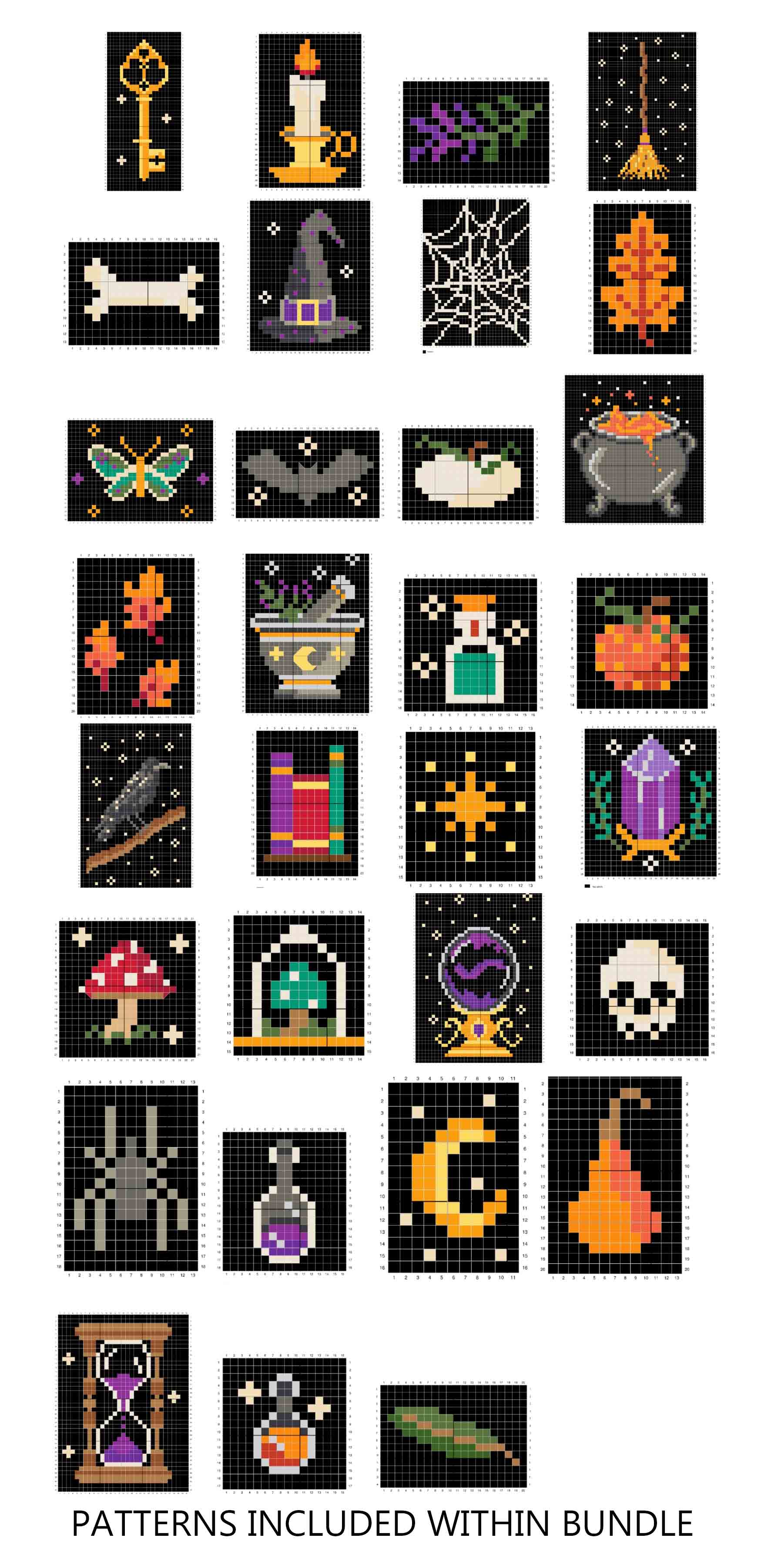 Witch's Wall Of Curiosities - 31 Pattern BUNDLE - Halloween Cross Stitch Patterns - PDF Digital Download Embroidery Pattern & Guide
