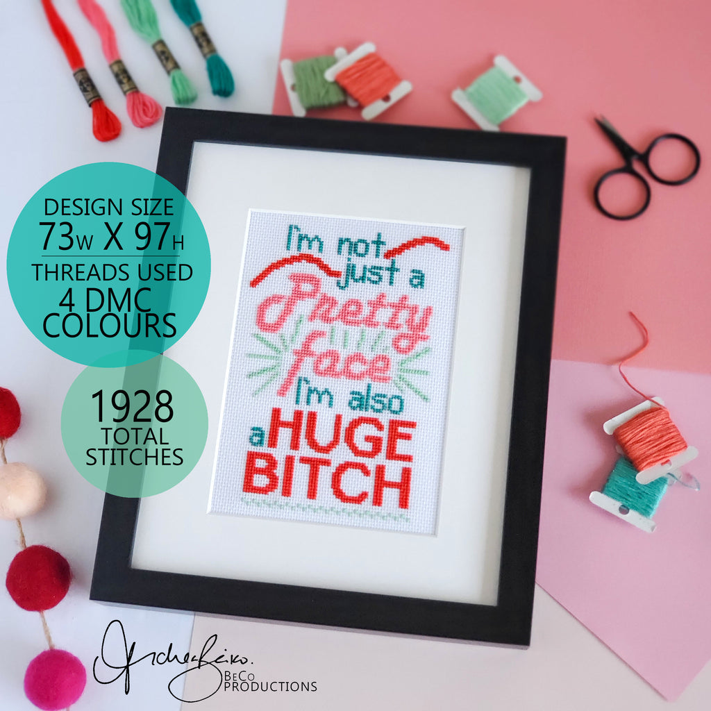 I'm Not Just A Pretty Face I'm Also A Huge Bitch - PDF Digital Download Cross Stitch Pattern & Guide (Copy)