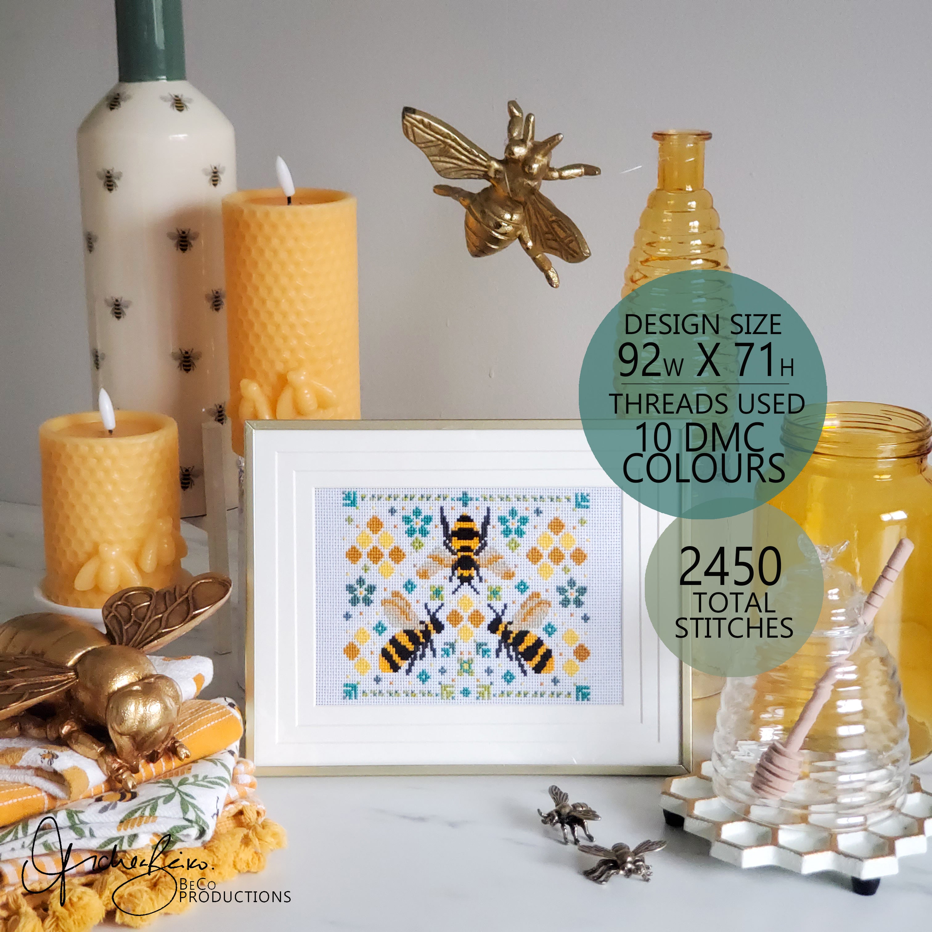 Summer Bees Folk Art Scene - PDF Digital Download Cross Stitch Pattern & Guide