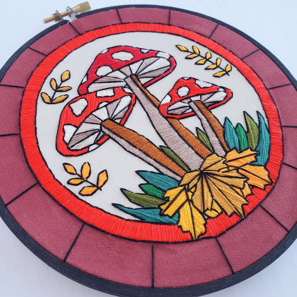 NOVEMBER Monthly Series Stained Glass Mushrooms - PDF Digital Download Embroidery Pattern & Guide
