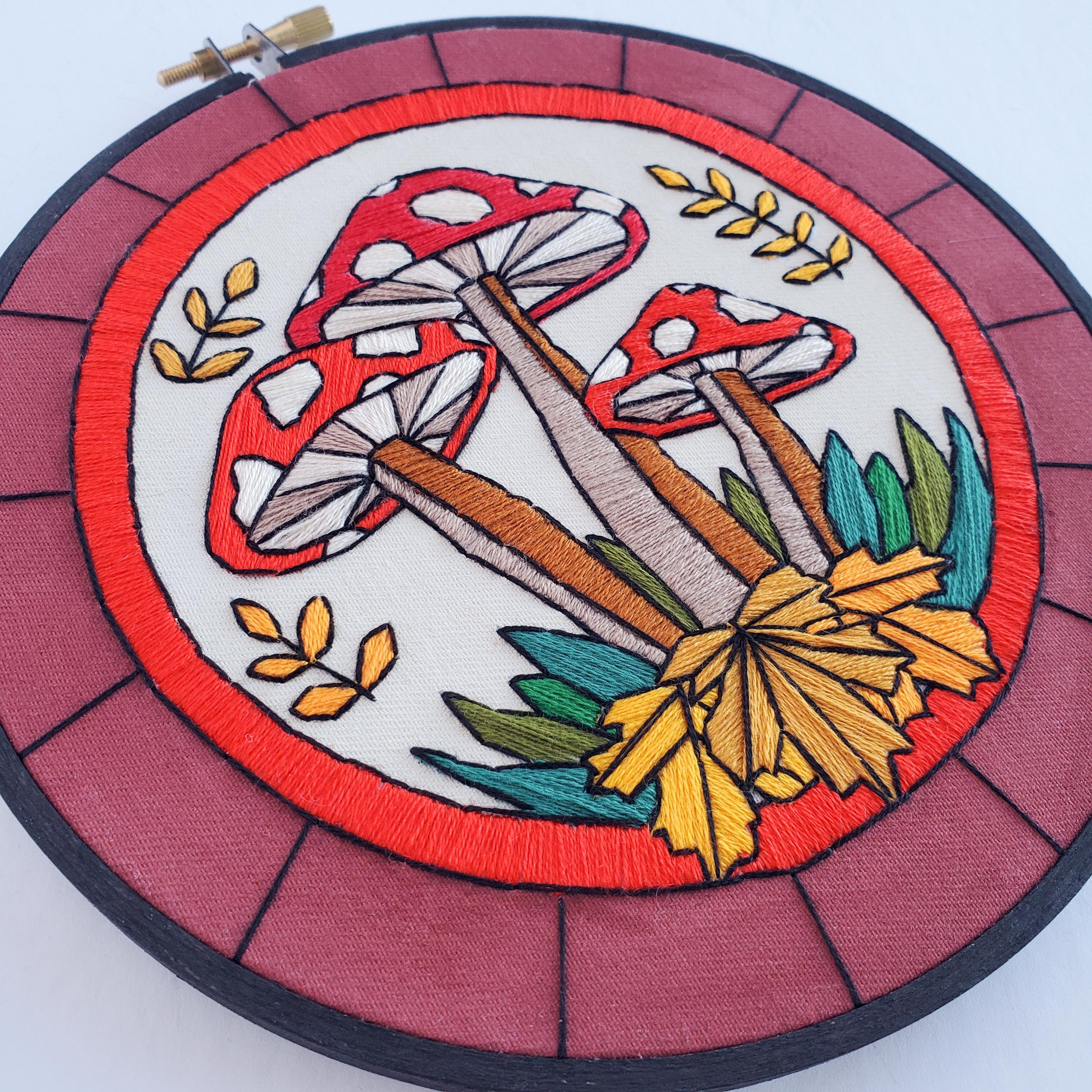 NOVEMBER Monthly Series Stained Glass Mushrooms - PDF Digital Download Embroidery Pattern & Guide