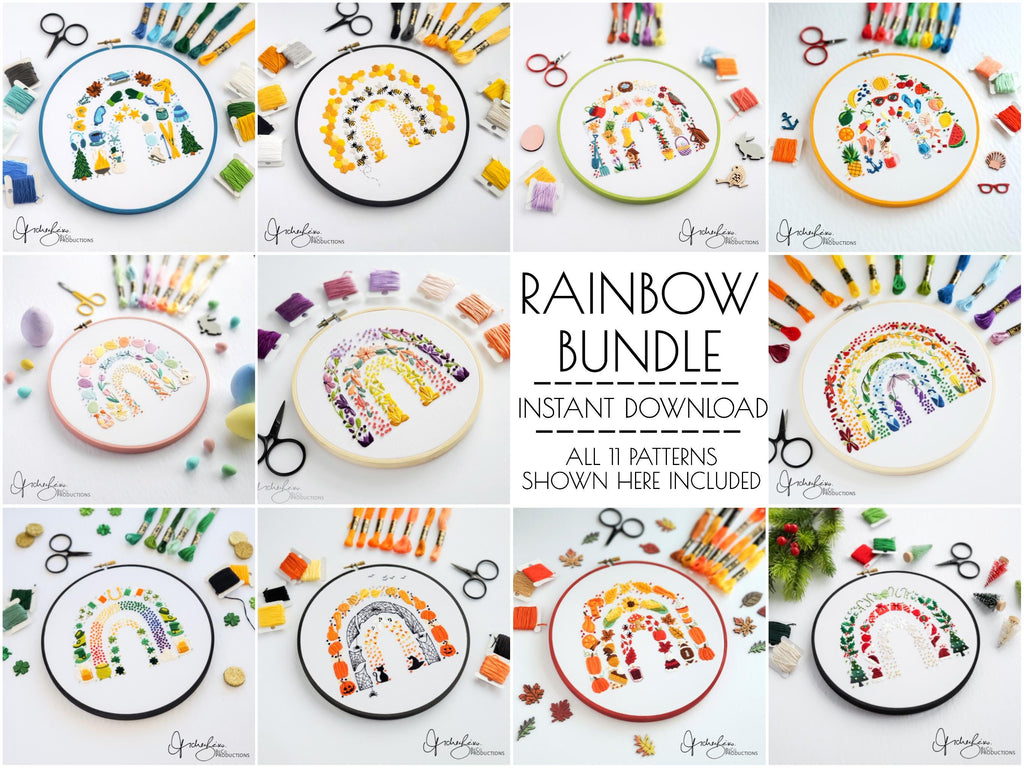 Rainbow Embroidery BUNDLE - DIY Digital Download Embroidery Pattern & Guide