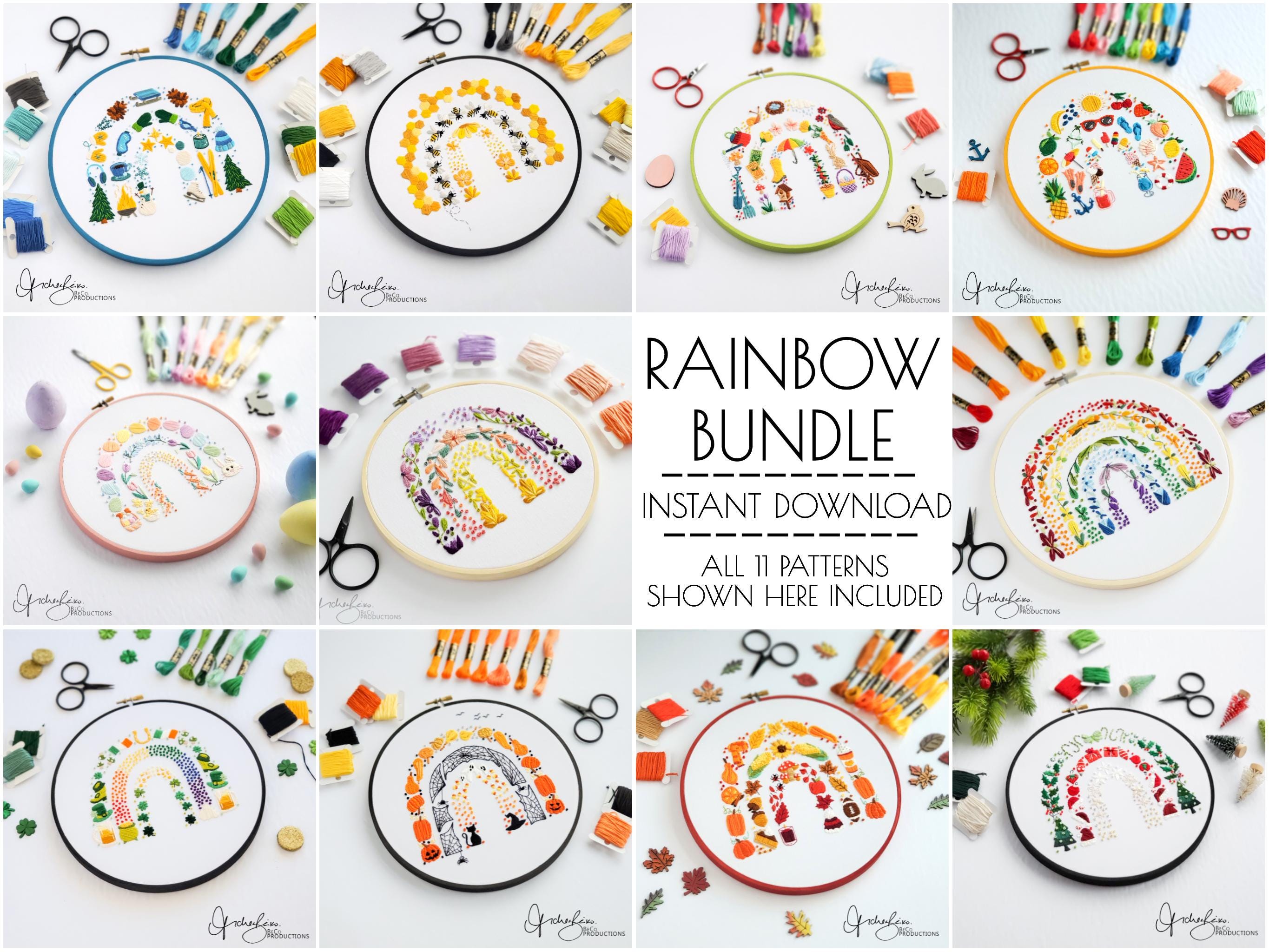 Rainbow Embroidery BUNDLE - DIY Digital Download Embroidery Pattern & Guide