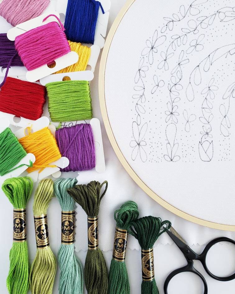 Large Floral Rainbow - PDF Digital Download Embroidery Pattern & Guide