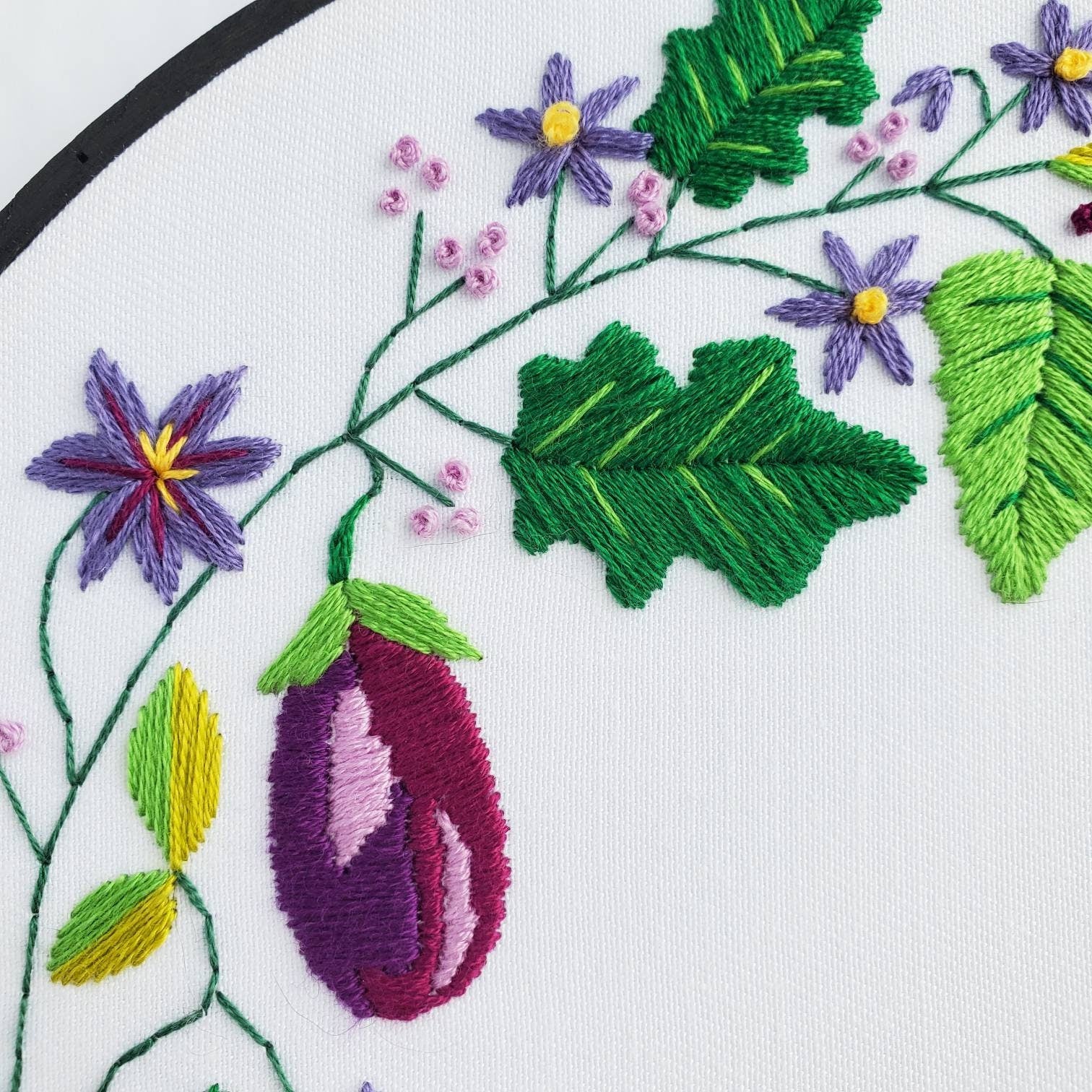 Eggplant Wreath- PDF Digital Download Embroidery Pattern & Guide