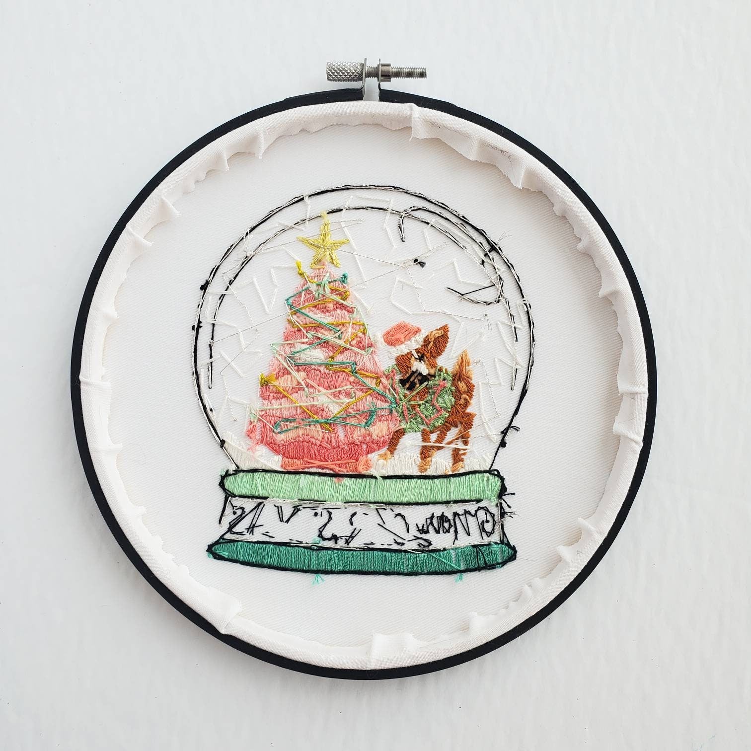 Retro Christmas Snow Globe - PDF Digital Download Embroidery Pattern & Guide