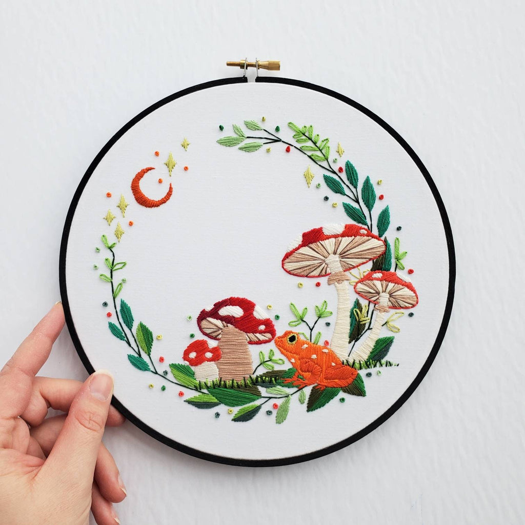 Mushroom & Frog Wreath - PDF Digital Download Embroidery Pattern & Guide
