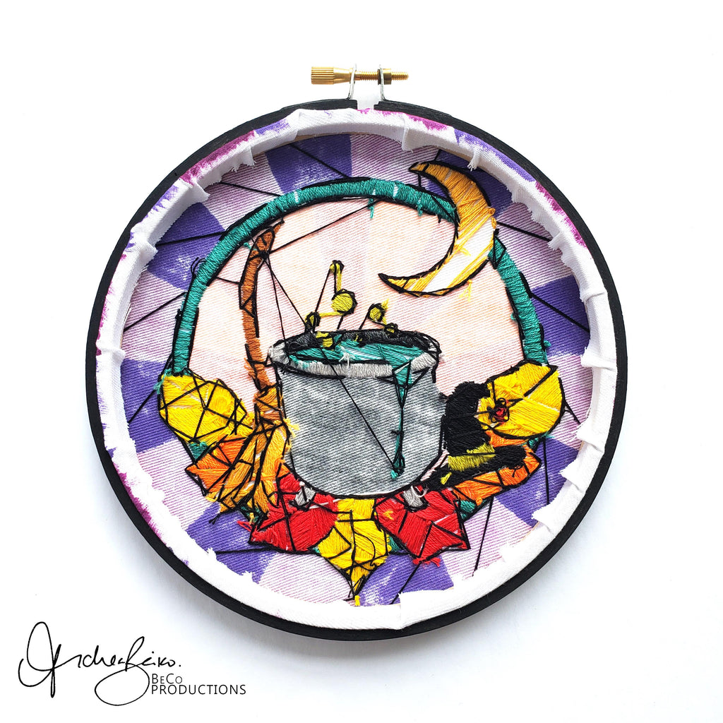 Stained Glass Halloween Witches Cauldron - PDF Digital Download Embroidery Pattern & Guide