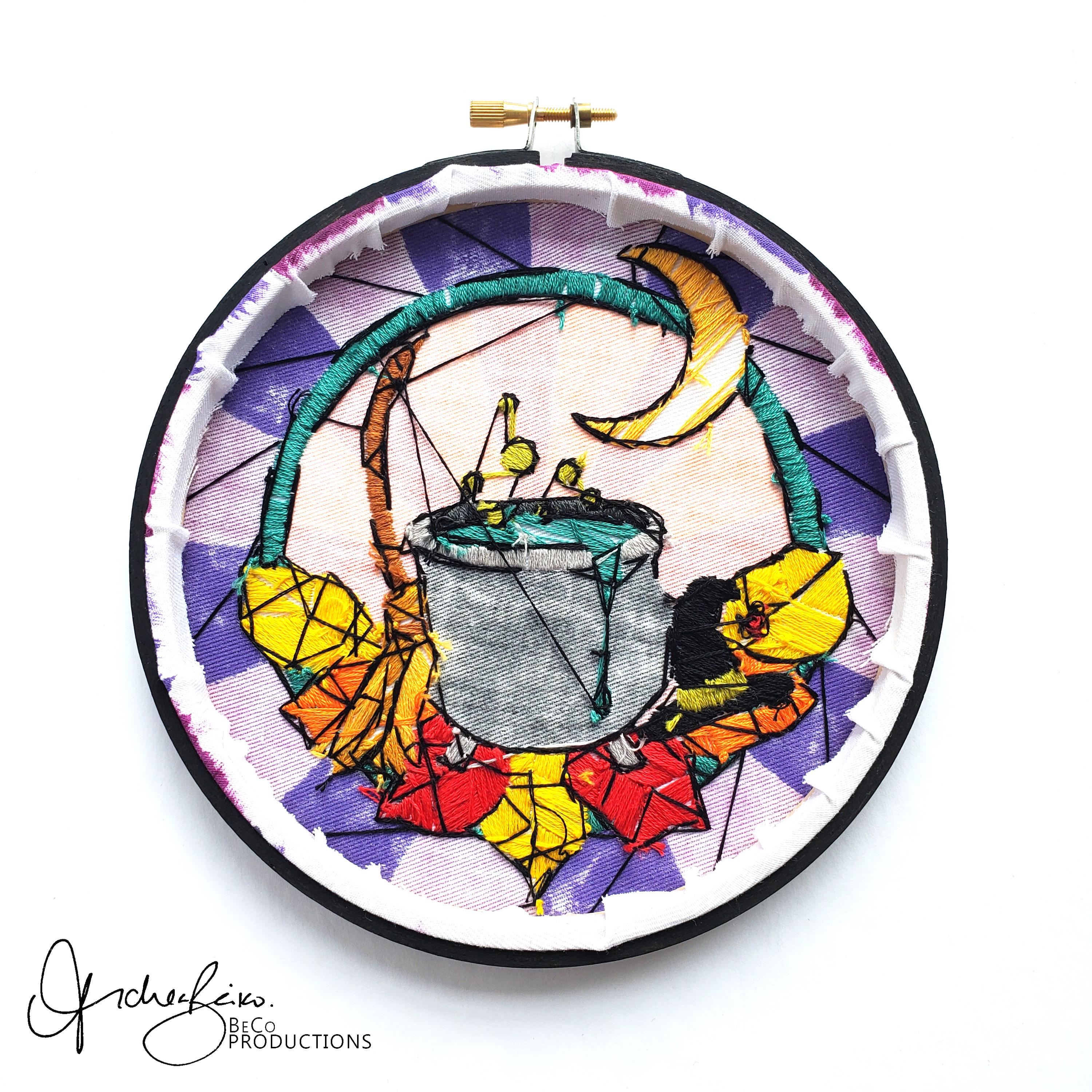 Stained Glass Halloween Witches Cauldron - PDF Digital Download Embroidery Pattern & Guide