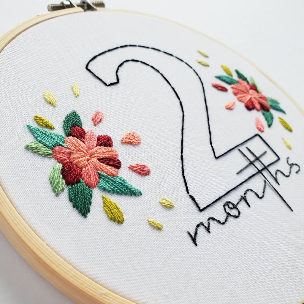 Baby Floral Milestones (6inch Hoops - 12 Patterns Total) - PDF Digital Download Embroidery Pattern & Guide