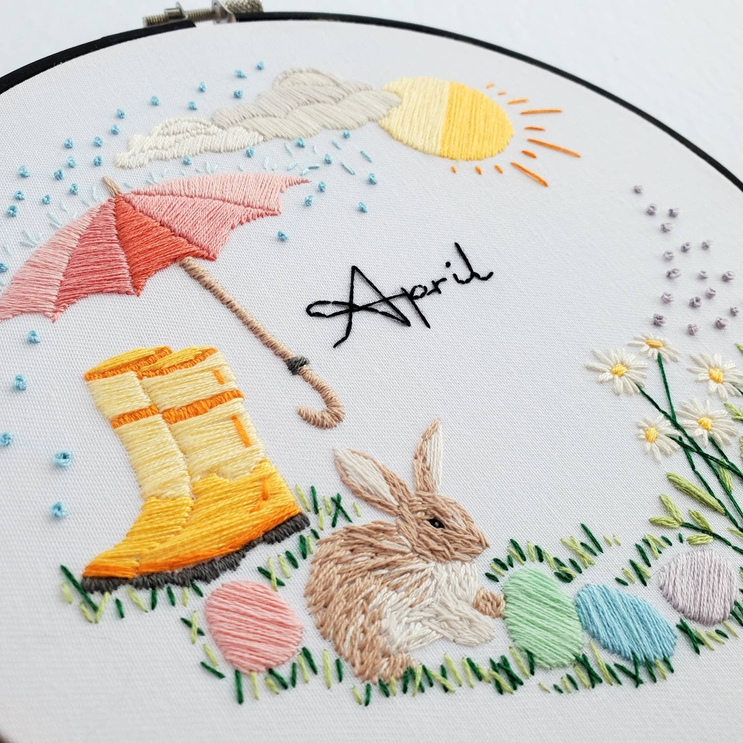 APRIL Monthly Series Wreath - PDF Digital Download Embroidery Pattern & Guide