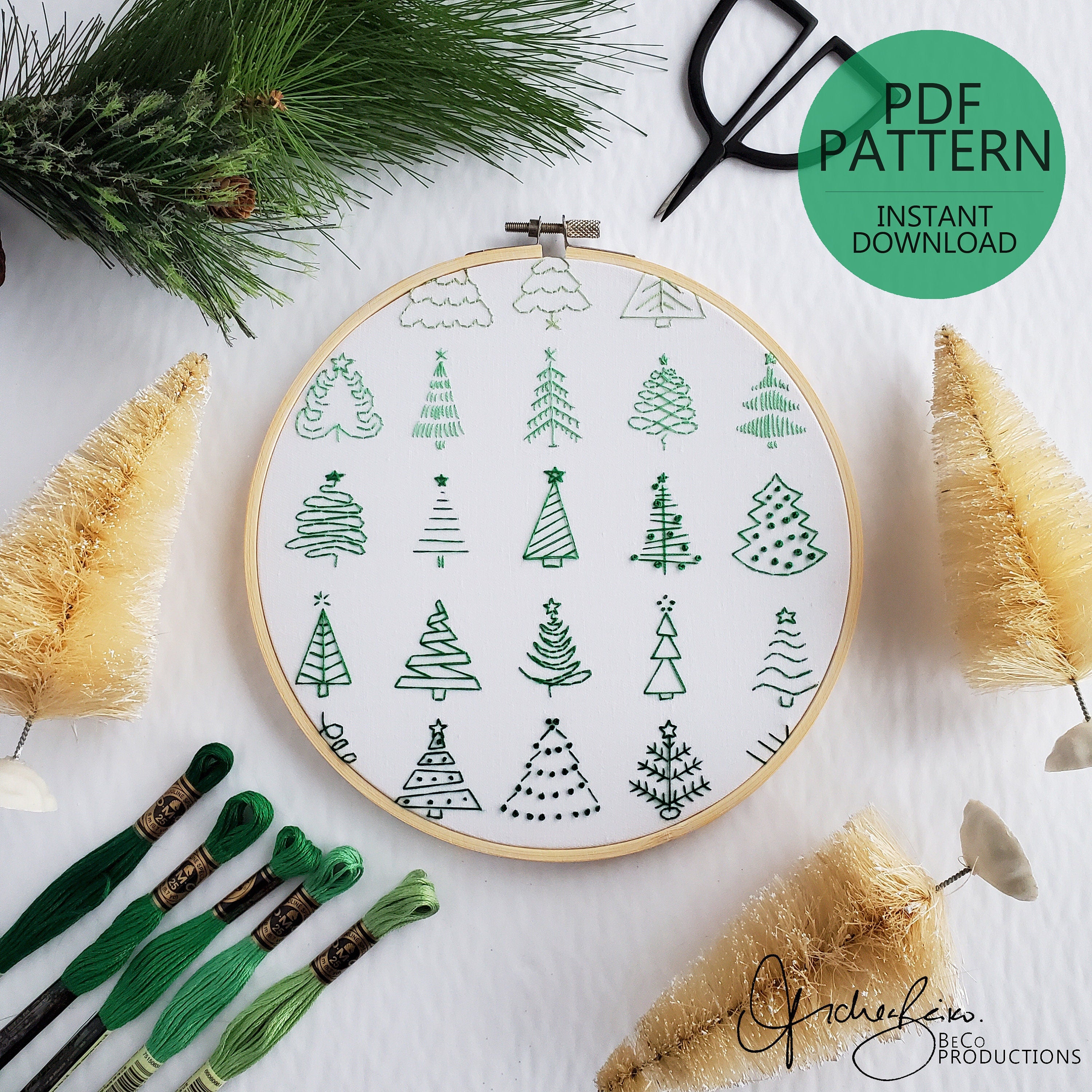 Christmas Tree Print - PDF Digital Download Embroidery Pattern & Guide