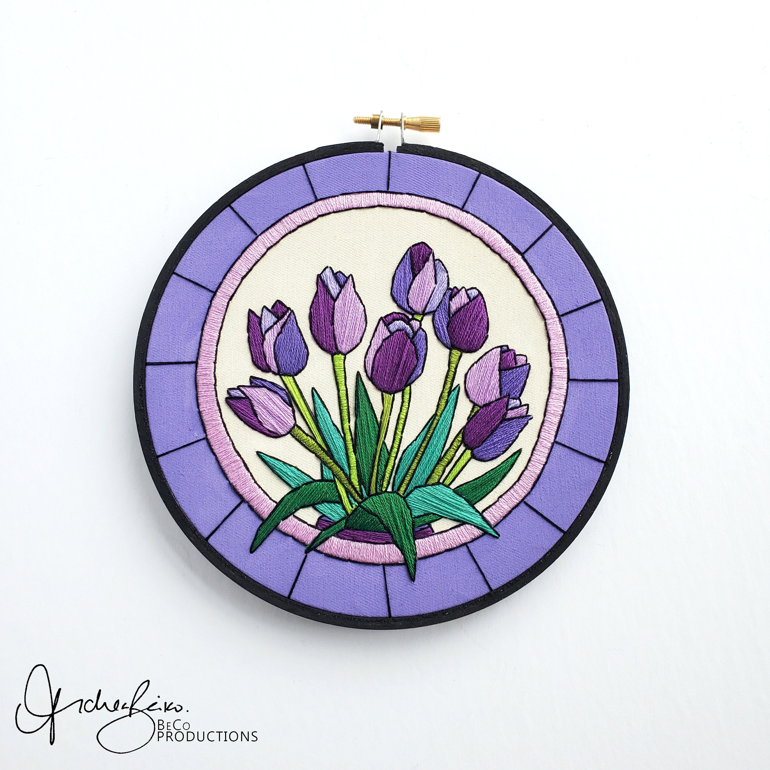 APRIL Monthly Series Stained Glass Tulips - PDF Digital Download Embroidery Pattern & Guide