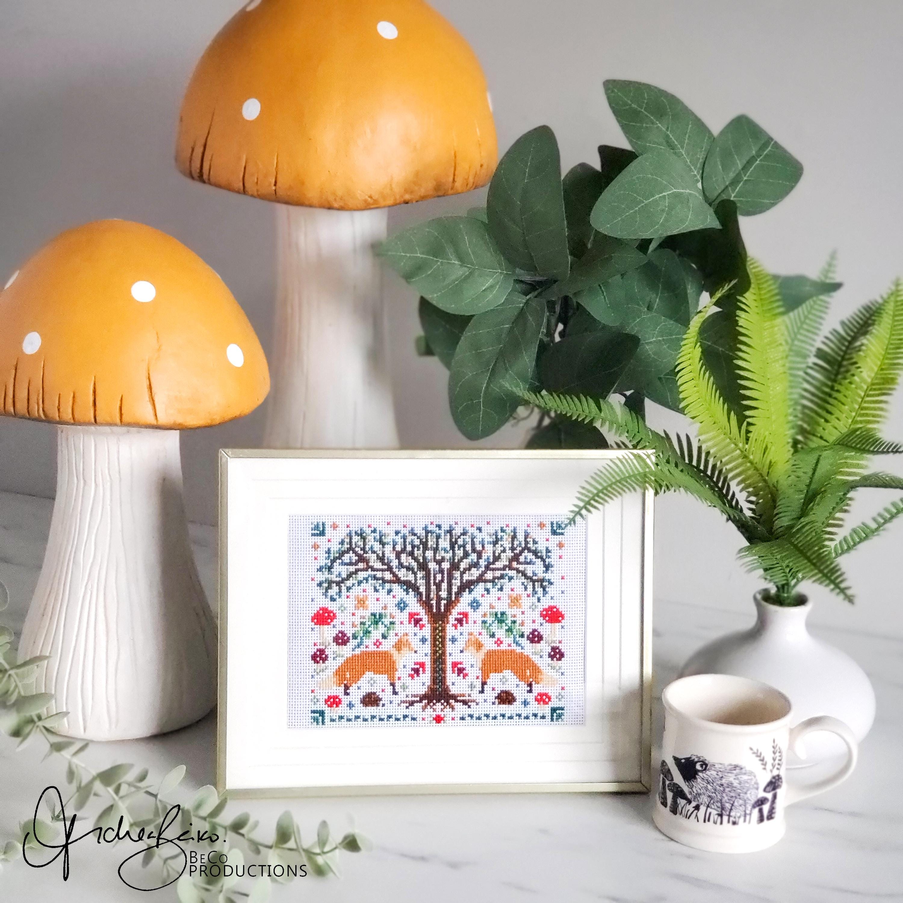 Spring Fox Folk Art Scene - PDF Digital Download Cross Stitch Pattern & Guide