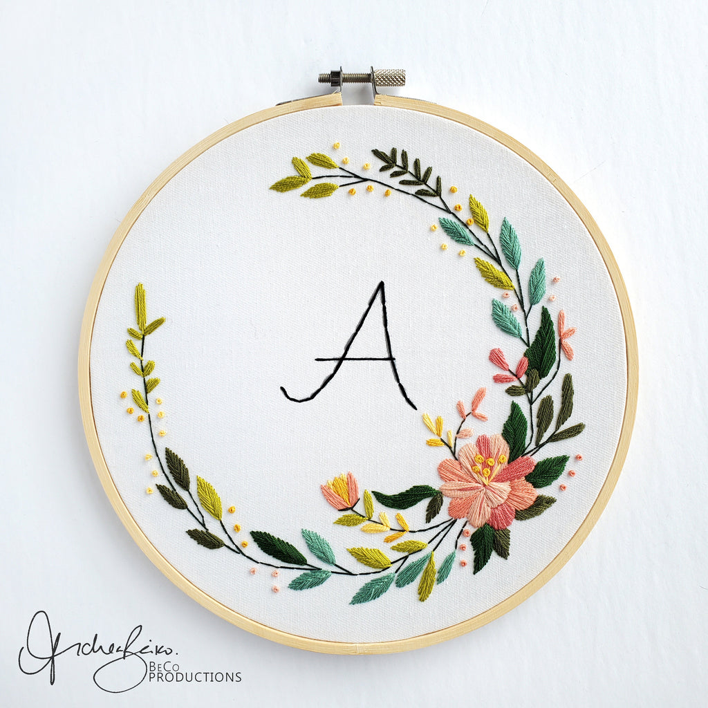 Floral Wreath Alphabet (Letters A-Z) - PDF Digital Download Embroidery Pattern & Guide