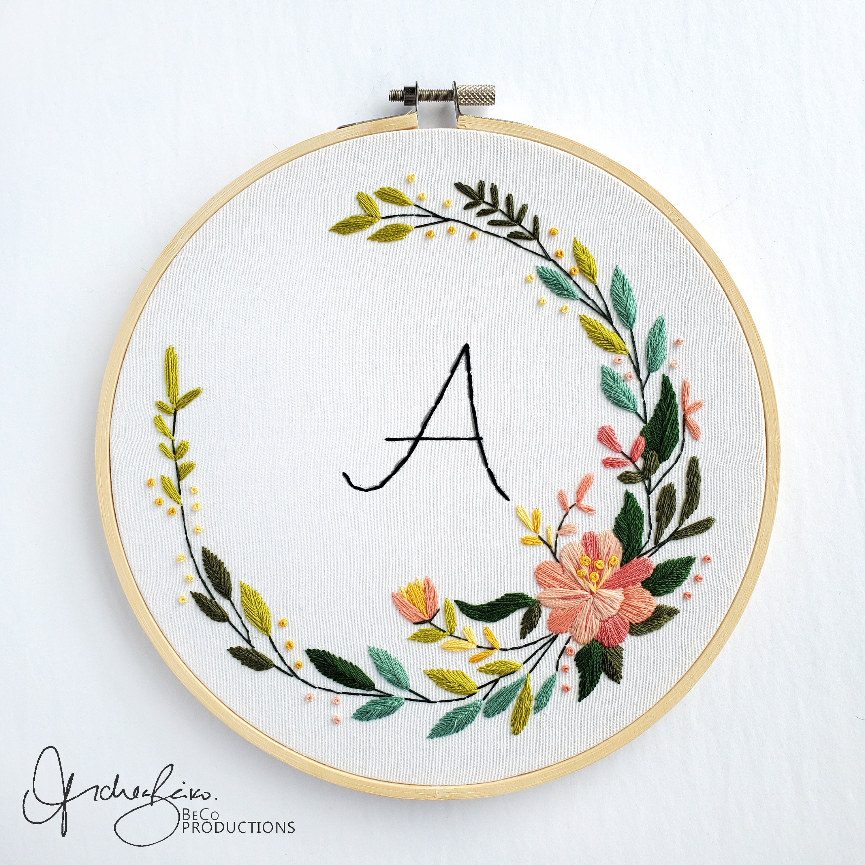 Floral Wreath Alphabet (Letters A-Z) - PDF Digital Download Embroidery Pattern & Guide