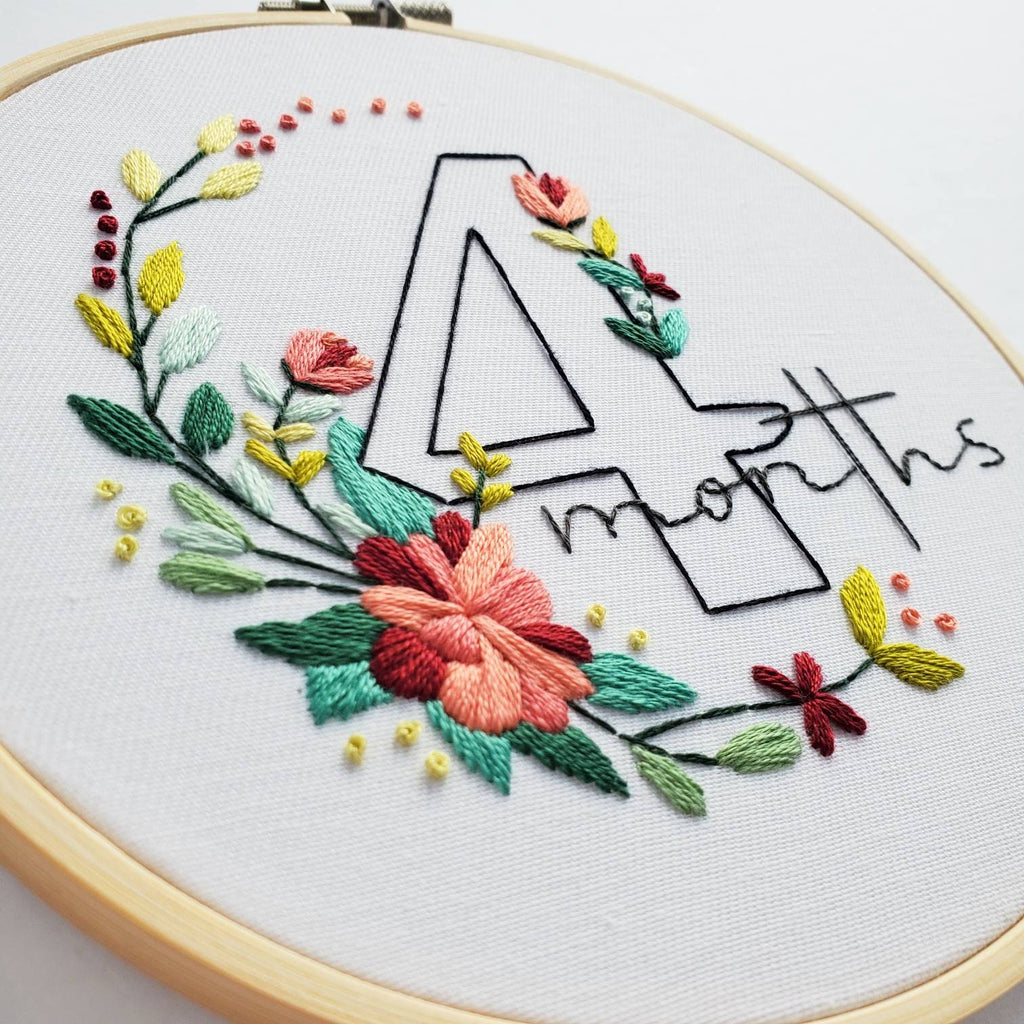 Baby Floral Milestones (6inch Hoops - 12 Patterns Total) - PDF Digital Download Embroidery Pattern & Guide