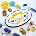 Happy Hanukkah Wreath - PDF Digital Download Embroidery Pattern & Guide