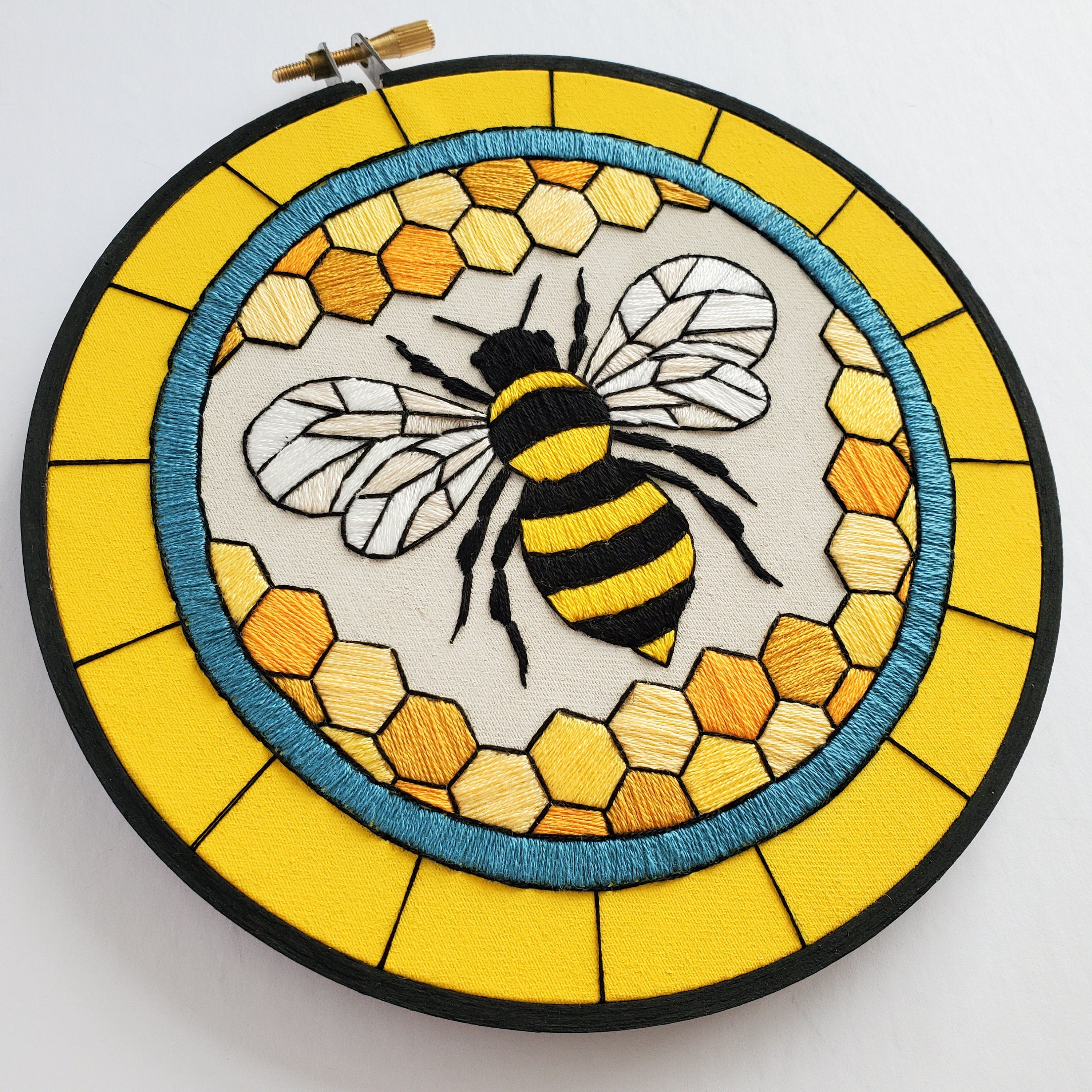 MAY Monthly Series Stained Glass Honey Bee- PDF Digital Download Embroidery Pattern & Guide