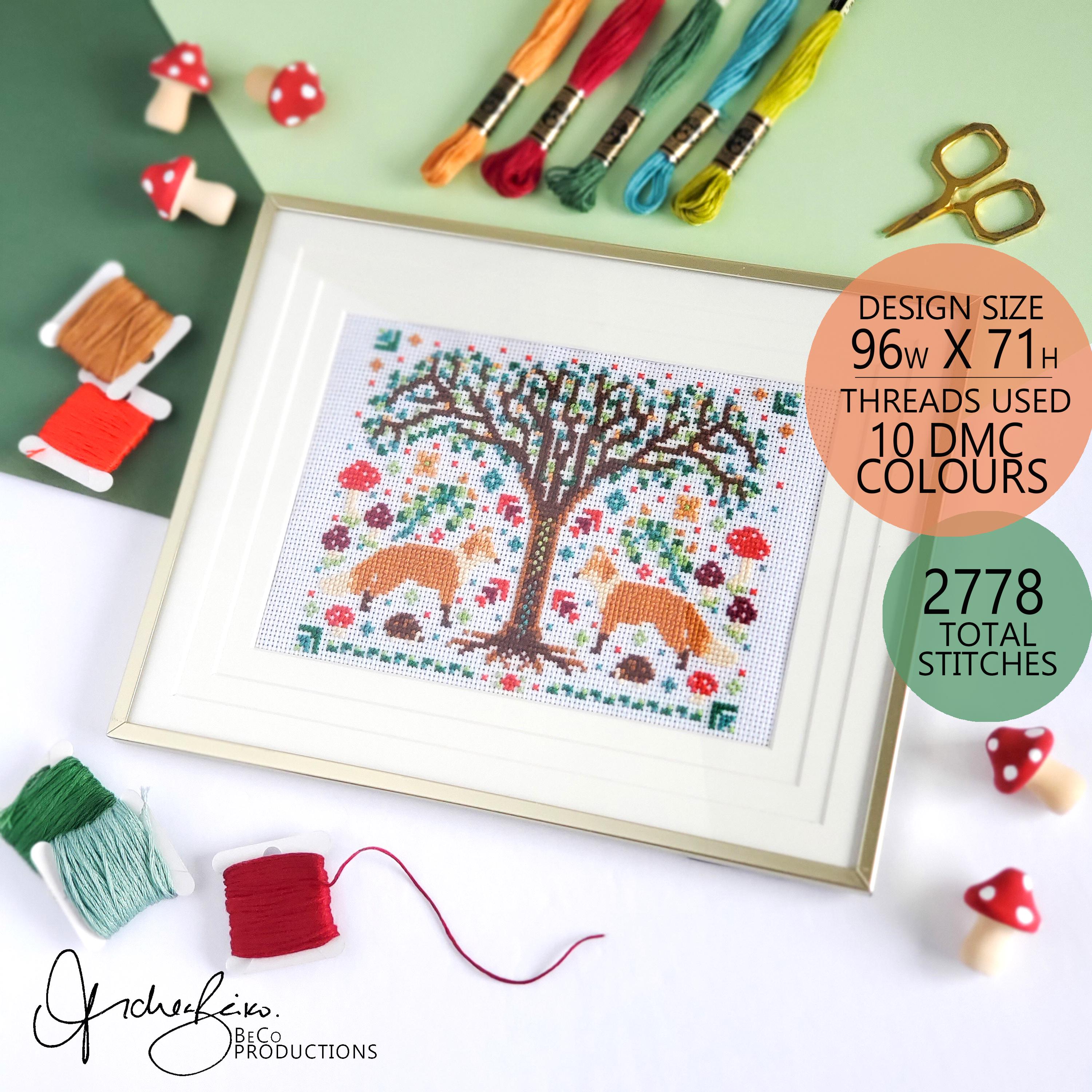 Spring Fox Folk Art Scene - PDF Digital Download Cross Stitch Pattern & Guide