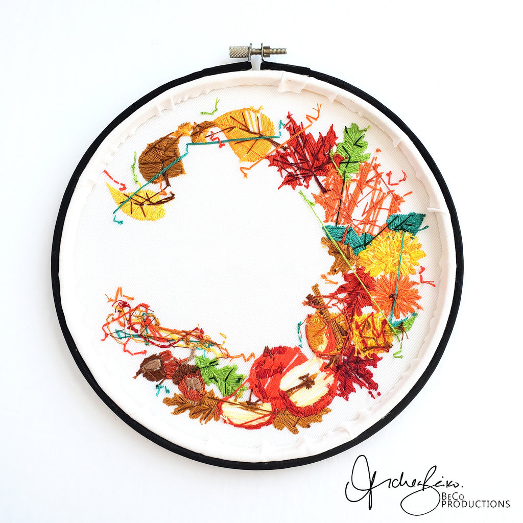 Leafy Autumn Wreath - PDF Digital Download Embroidery Pattern & Guide