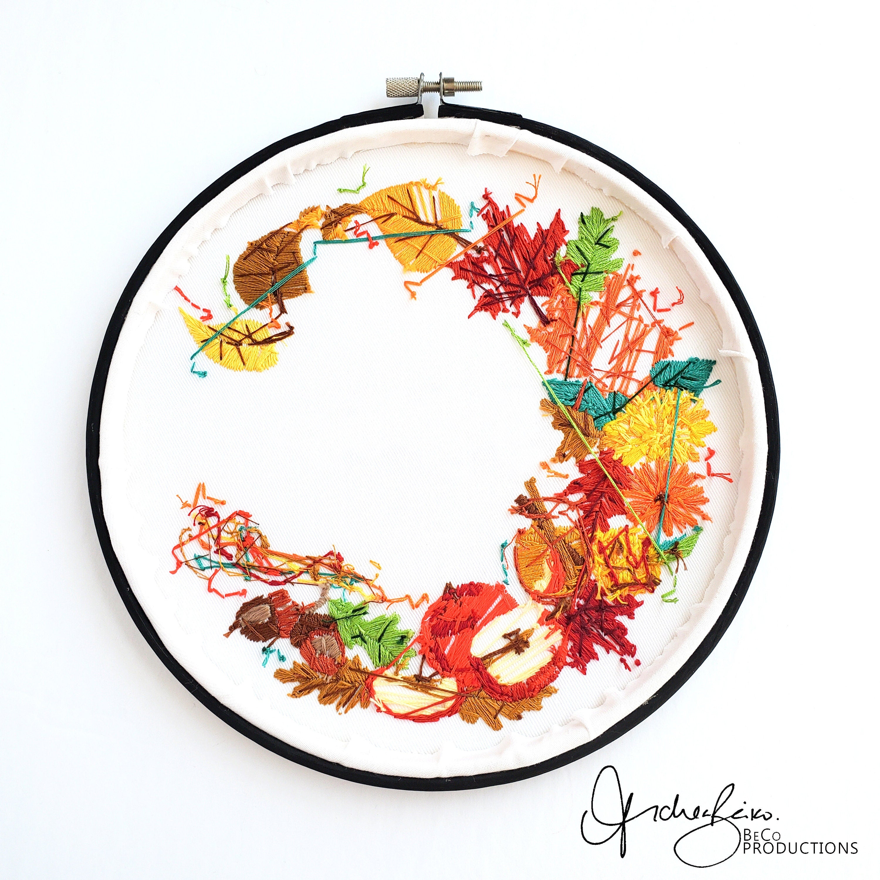 Leafy Autumn Wreath - PDF Digital Download Embroidery Pattern & Guide
