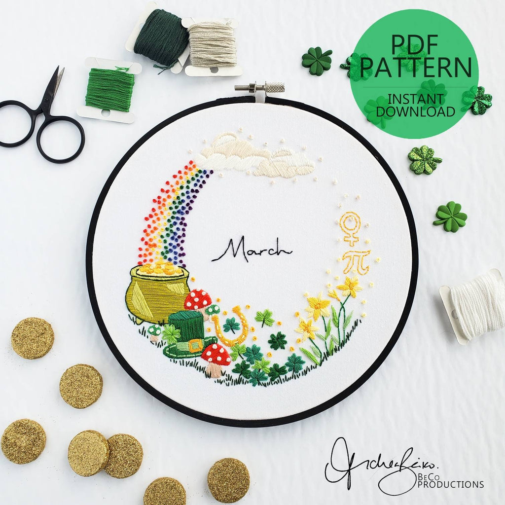 MARCH Monthly Series Wreath - PDF Digital Download Embroidery Pattern & Guide
