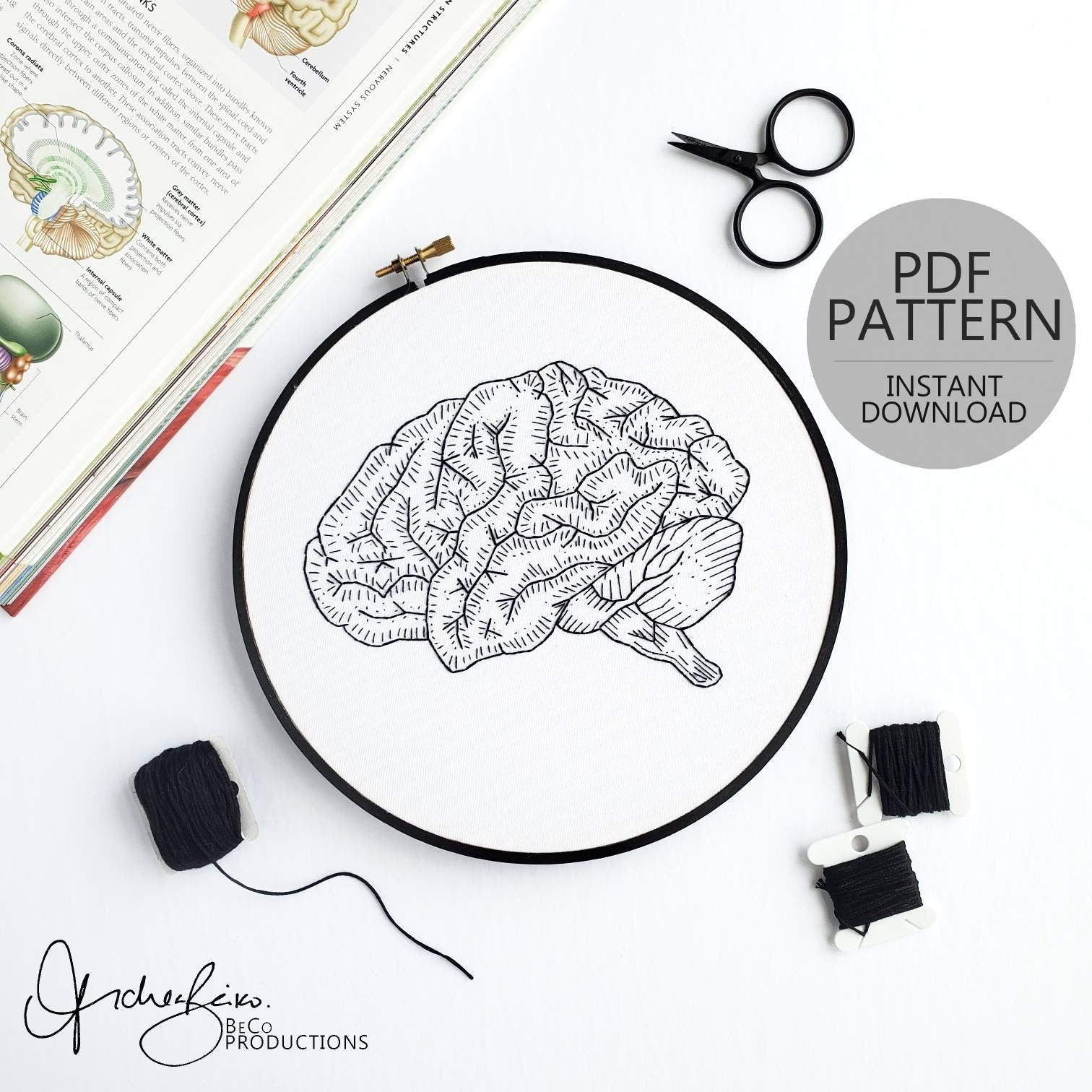 Brain Anatomy - PDF Digital Download Embroidery Pattern & Guide