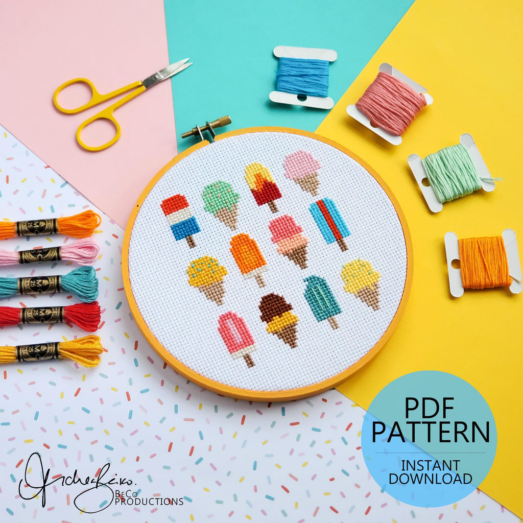 Ice Cream and Ice Pop Grid - PDF Digital Download Cross Stitch Pattern & Guide
