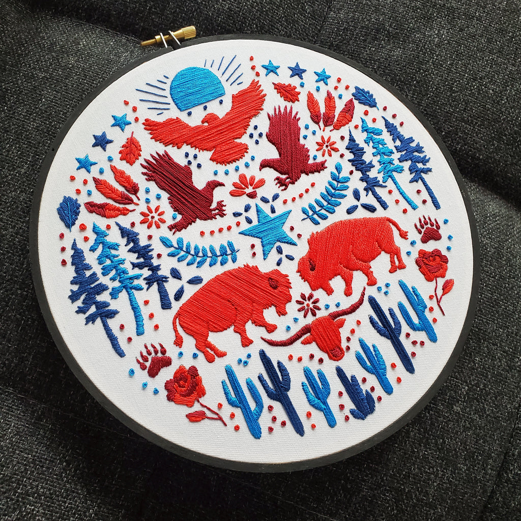 USA American Folk Art Inspired Series - PDF Digital Download Embroidery Pattern & Guide