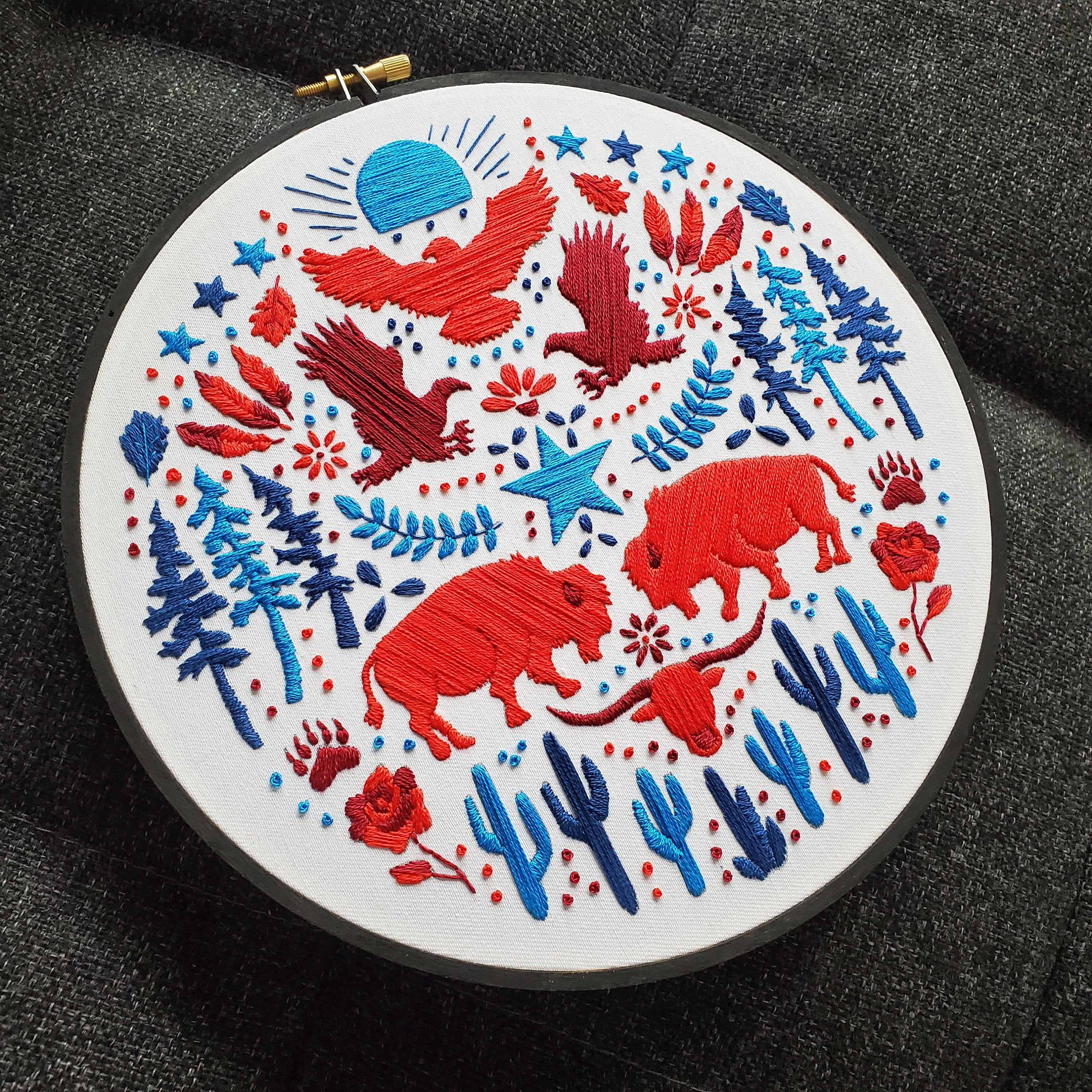 USA American Folk Art Inspired Series - PDF Digital Download Embroidery Pattern & Guide