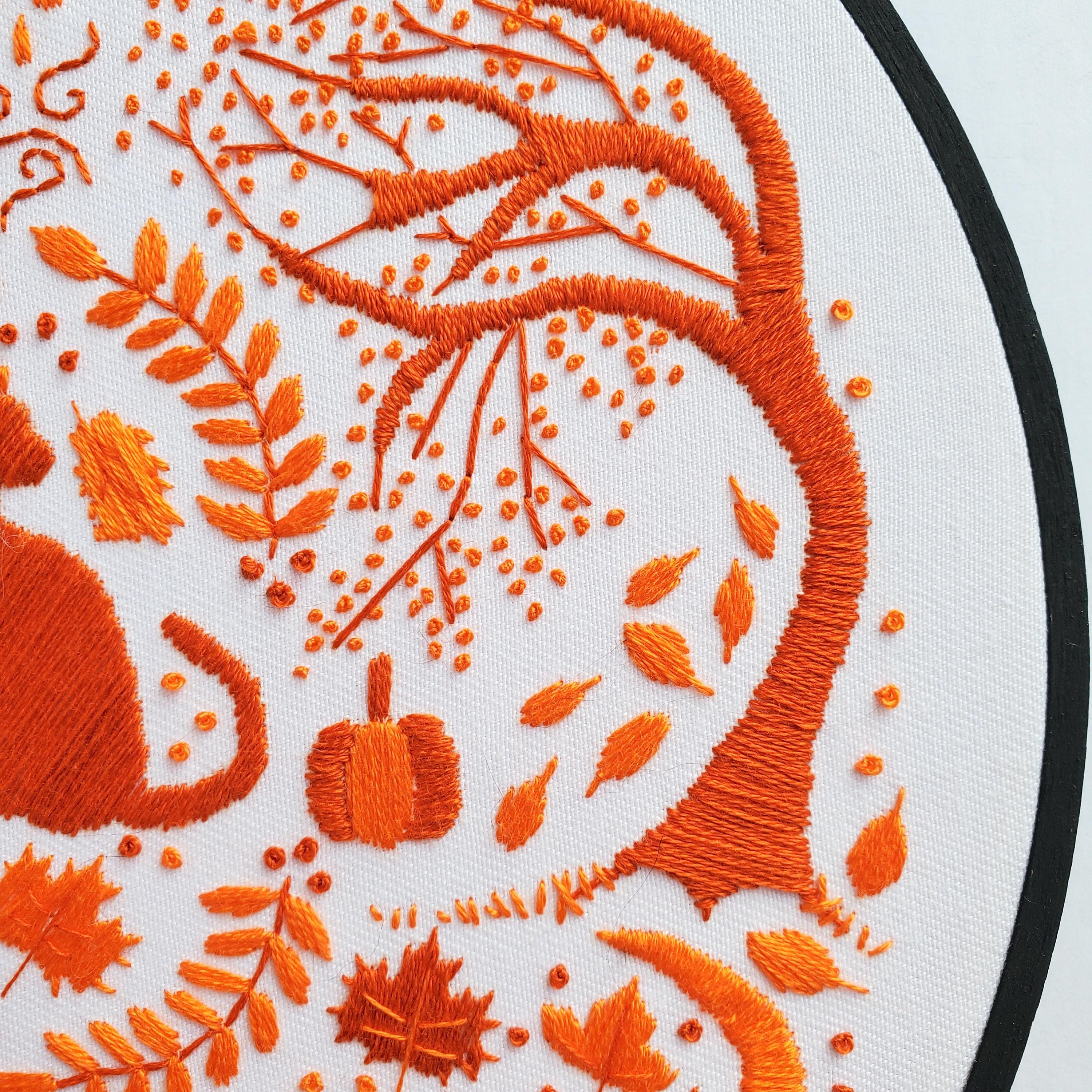 OCTOBER Monthly Monochromatic Folk Art Inspired Series - PDF Digital Download Embroidery Pattern & Guide