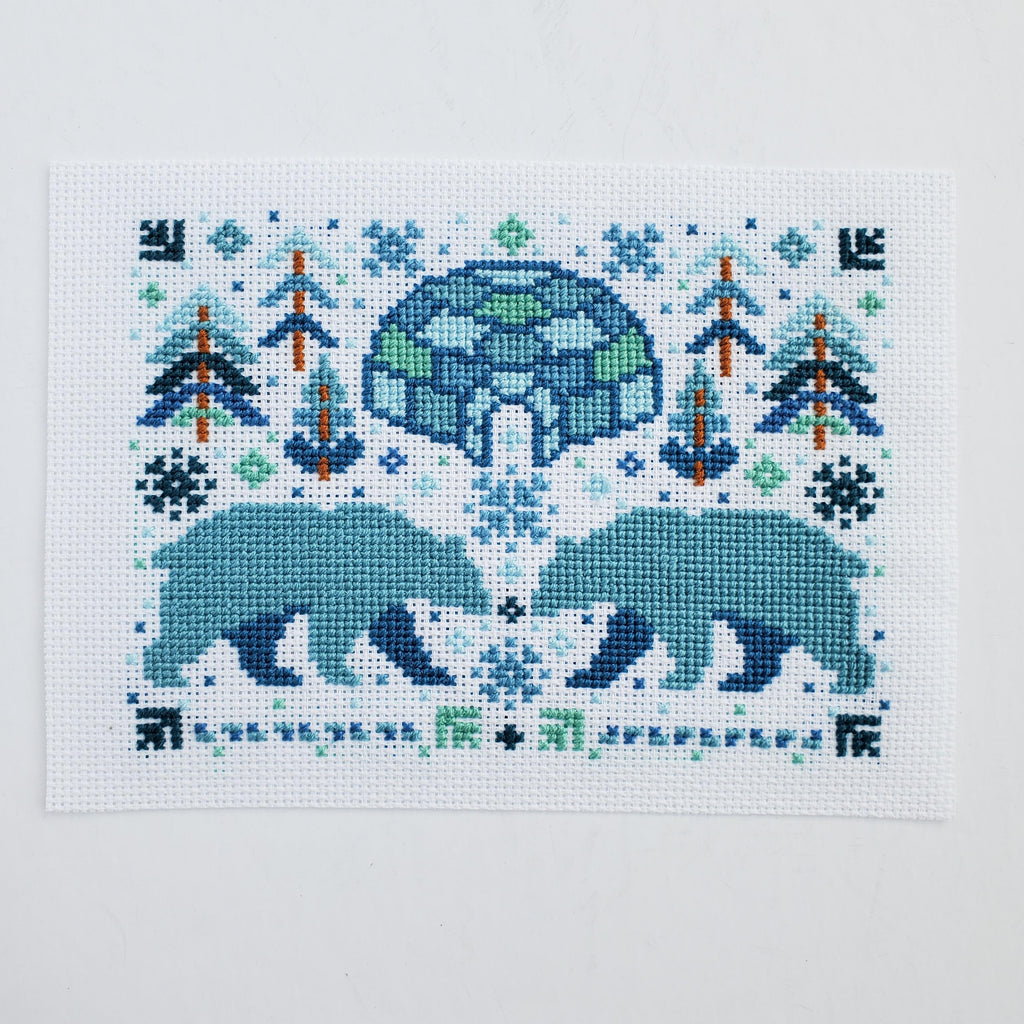 Winter Polar Bear Folk Art Scene - PDF Digital Download Cross Stitch Pattern & Guide
