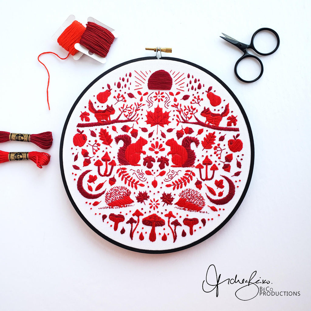 SEPTEMBER Monthly Monochromatic Folk Art Inspired Series - PDF Digital Download Embroidery Pattern & Guide