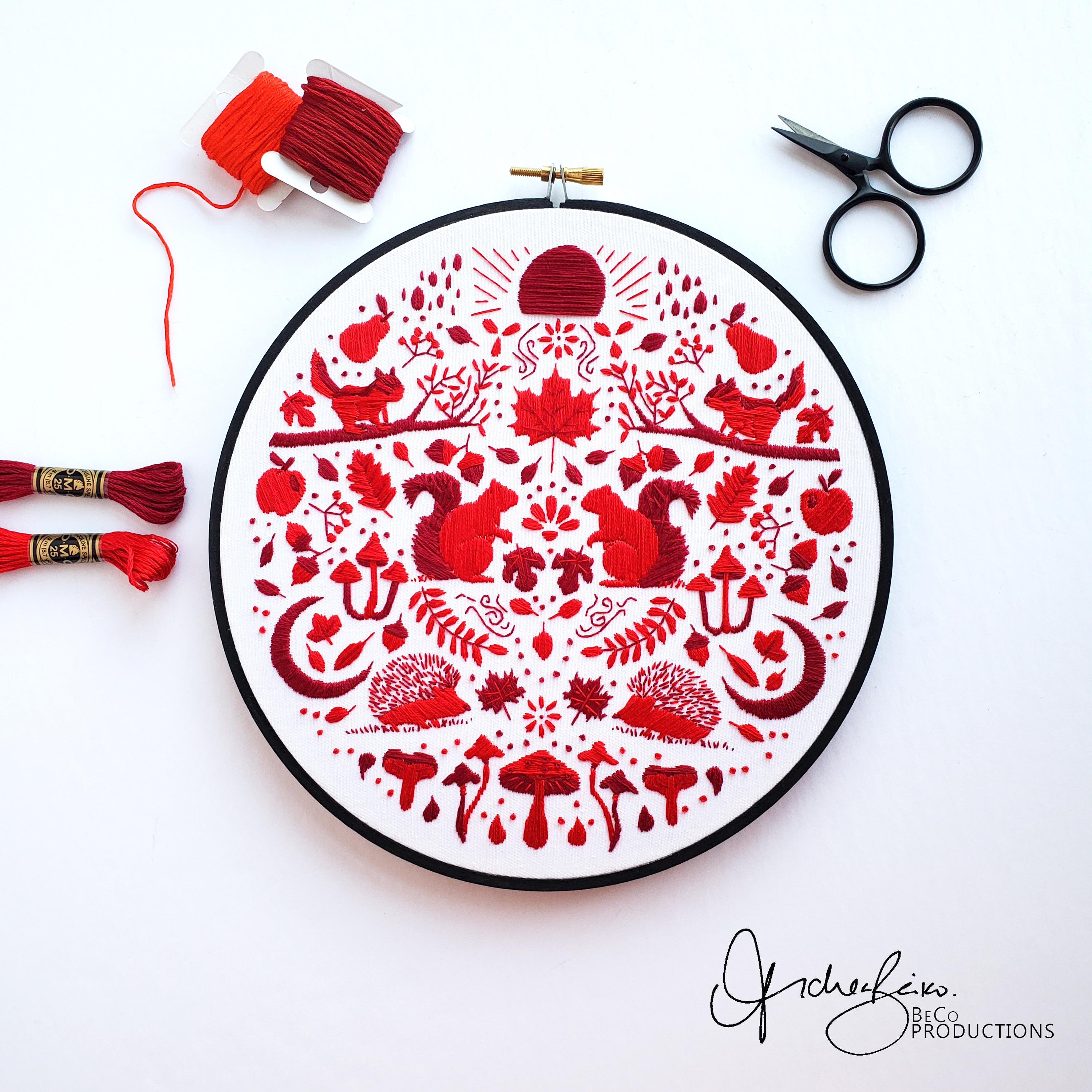SEPTEMBER Monthly Monochromatic Folk Art Inspired Series - PDF Digital Download Embroidery Pattern & Guide