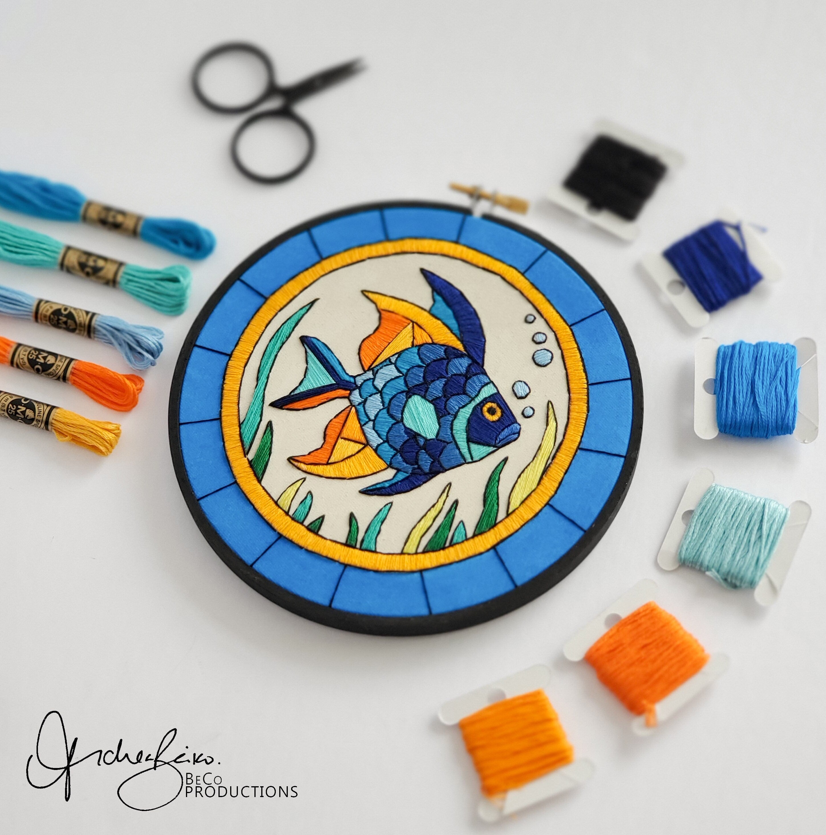 JUNE Monthly Series Stained Glass Fish- PDF Digital Download Embroidery Pattern & Guide