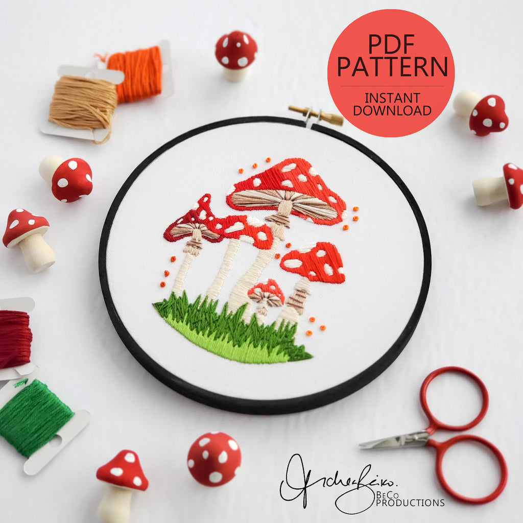 Group of Mushrooms - PDF Digital Download Embroidery Pattern & Guide