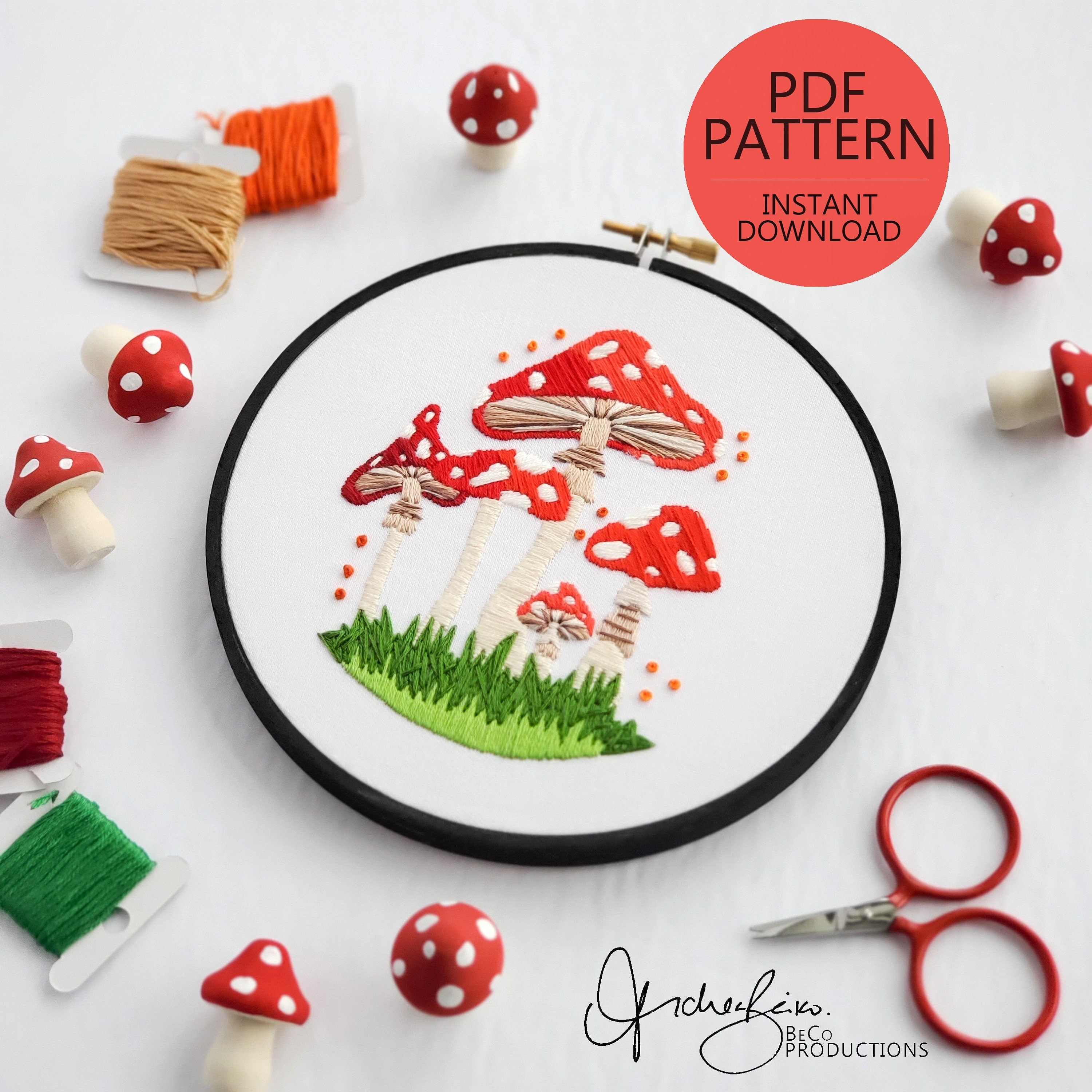 Group of Mushrooms - PDF Digital Download Embroidery Pattern & Guide