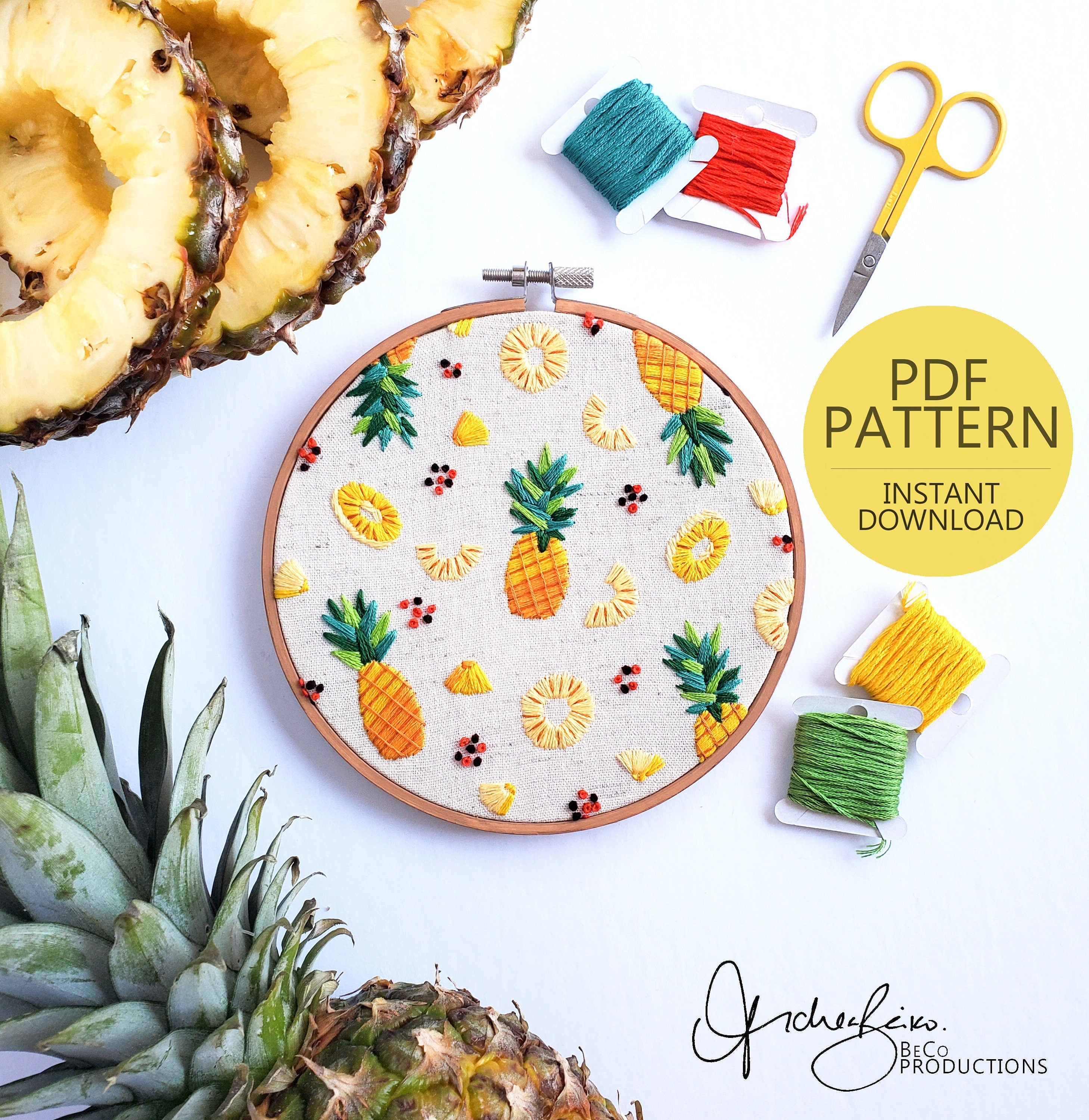 Pineapple Life Cycle Print - PDF DIgital Download Embroidery Pattern & Guide