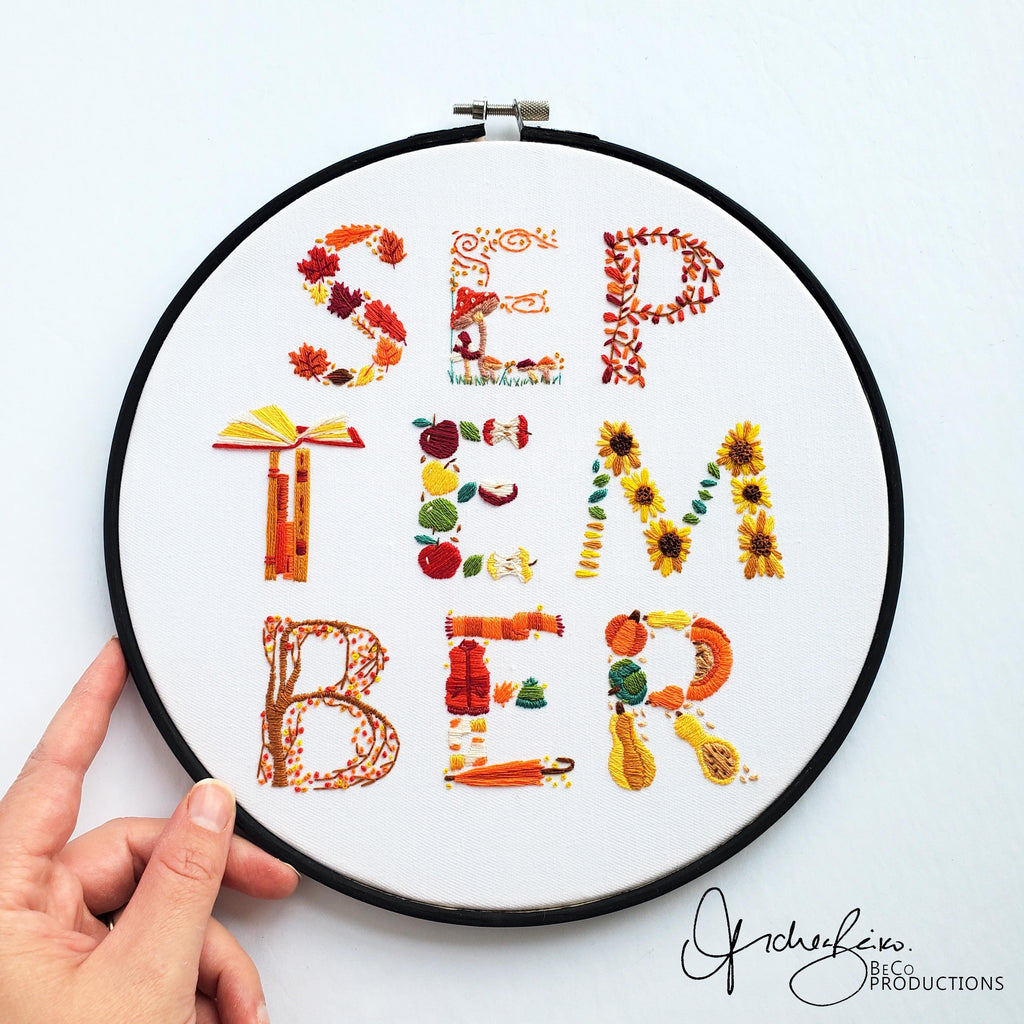SEPTEMBER Monthly Text Series - PDF Digital Download Embroidery Series Pattern & Guide