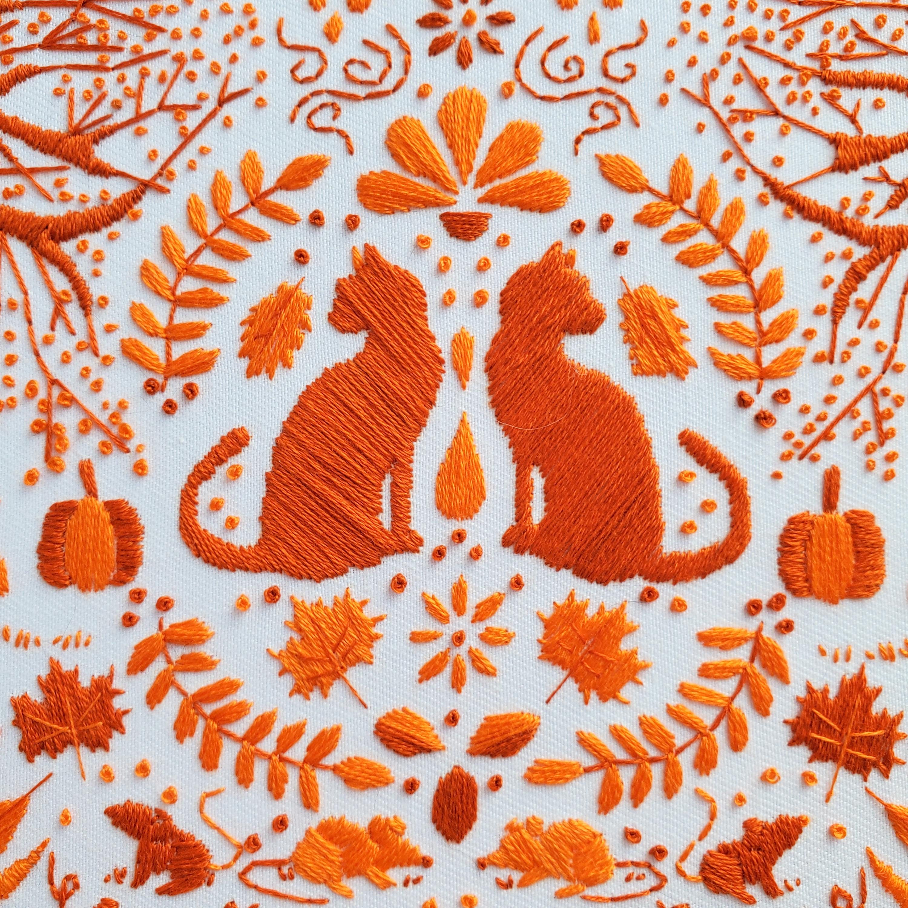 OCTOBER Monthly Monochromatic Folk Art Inspired Series - PDF Digital Download Embroidery Pattern & Guide