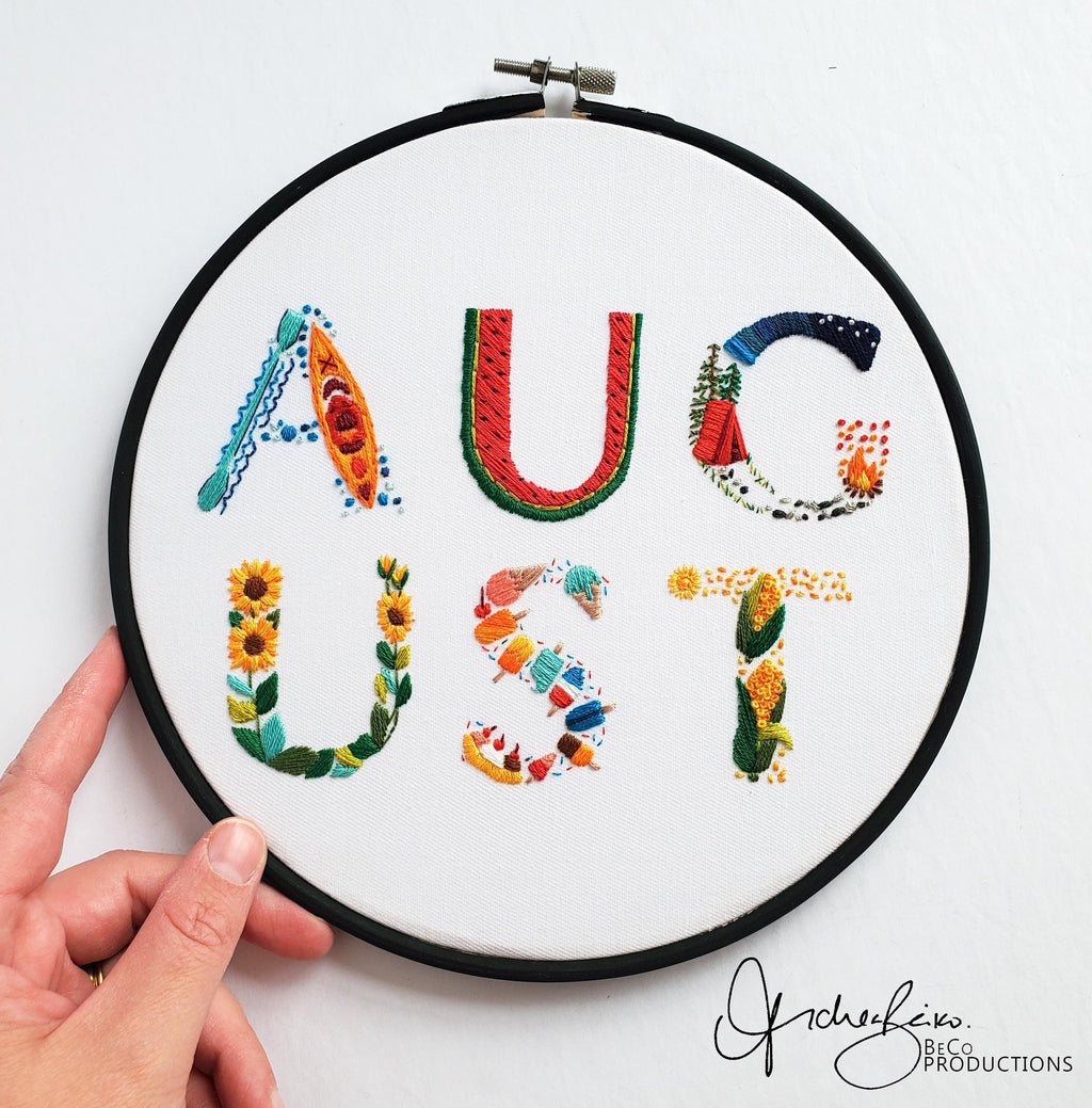 AUGUST Monthly Text Series - PDF Digital Download Embroidery Series Pattern & Guide
