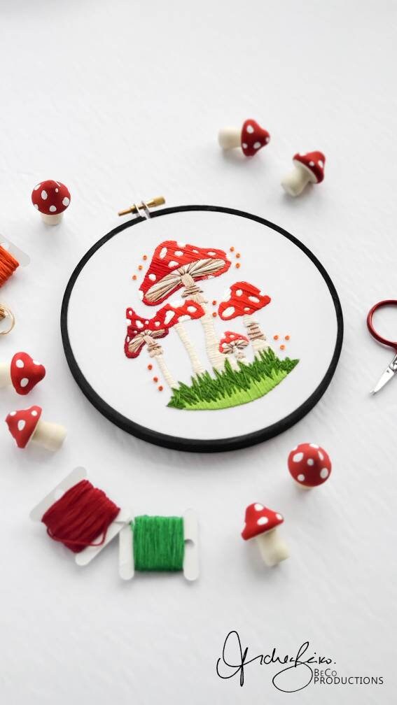 Group of Mushrooms - PDF Digital Download Embroidery Pattern & Guide